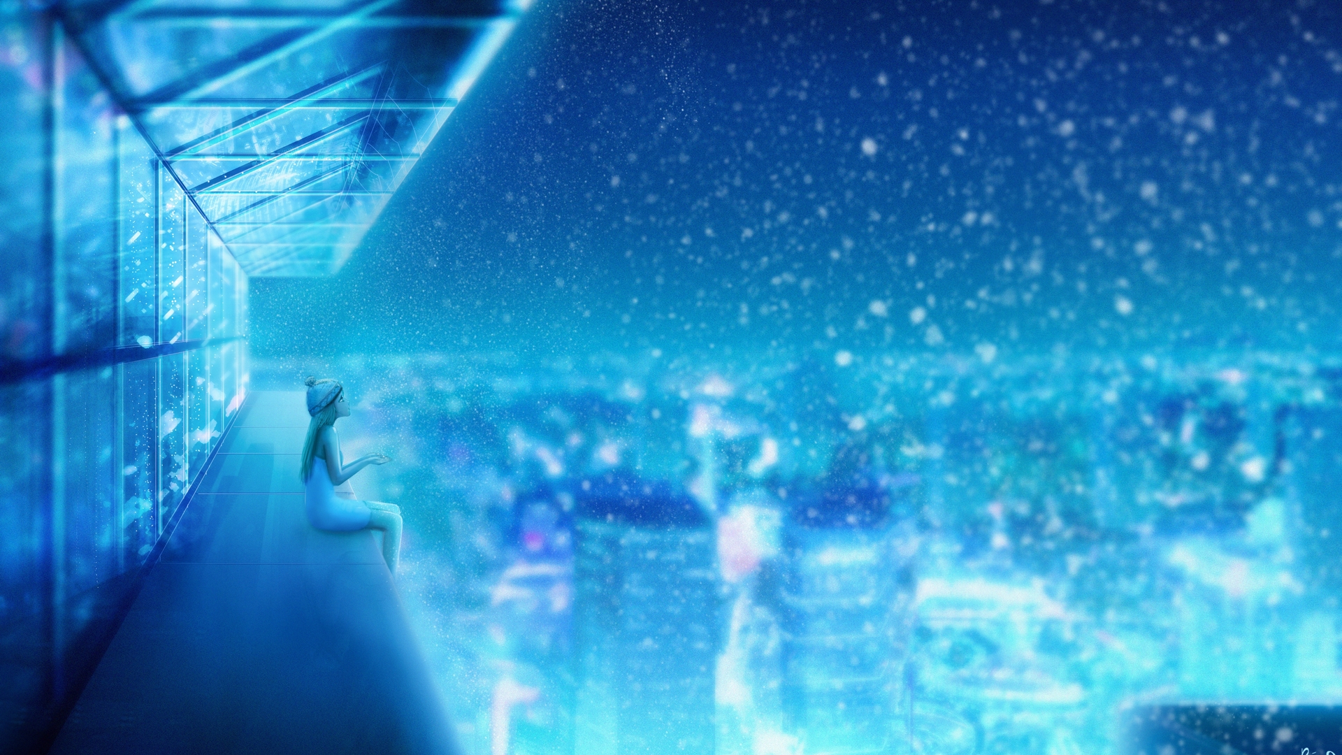 colorful, building, city, girl, snow, anime, beauty, night, HD Wallpaper