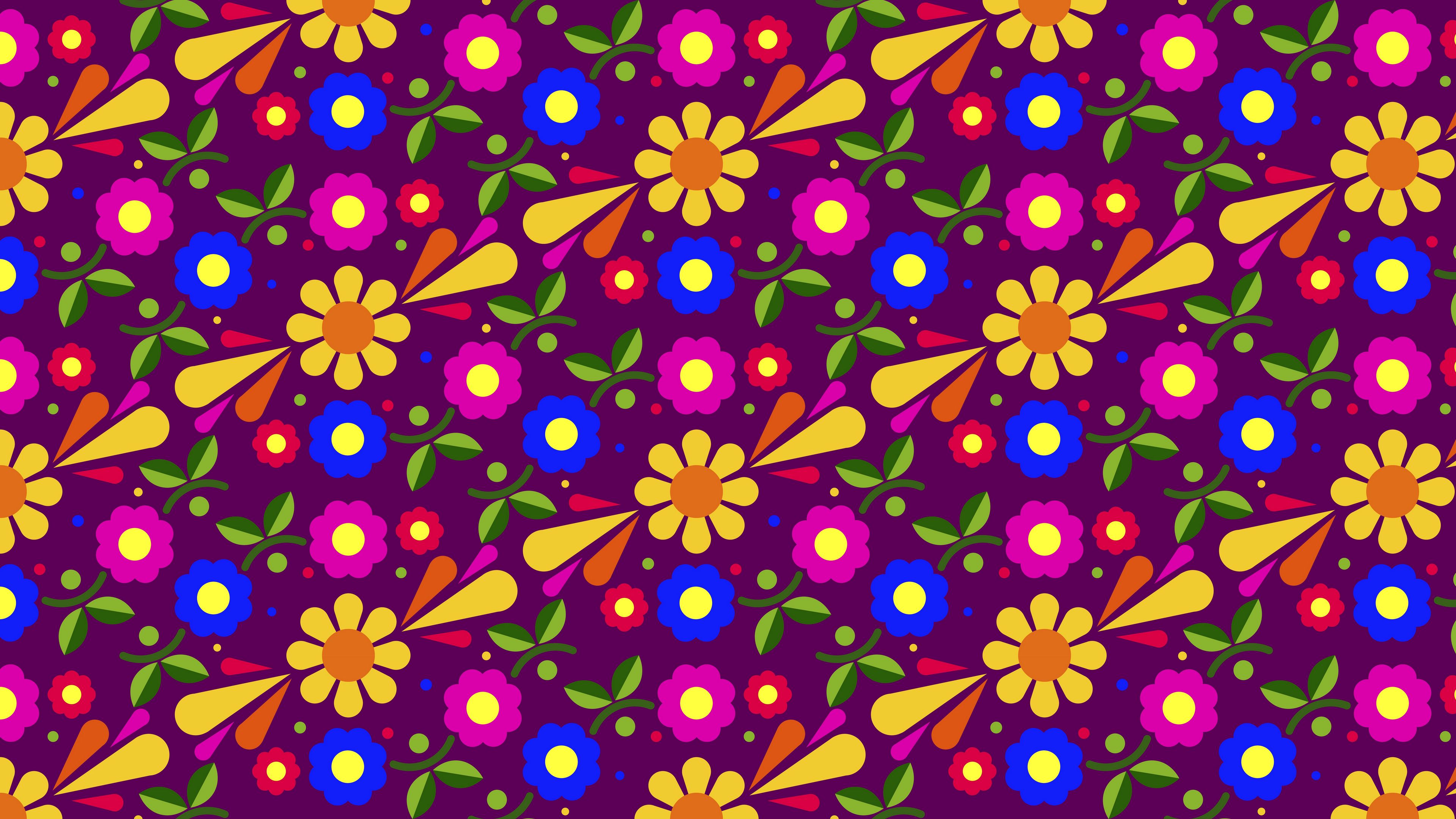 flowers, patterns, multicolored, vector, 4k, HD Wallpaper