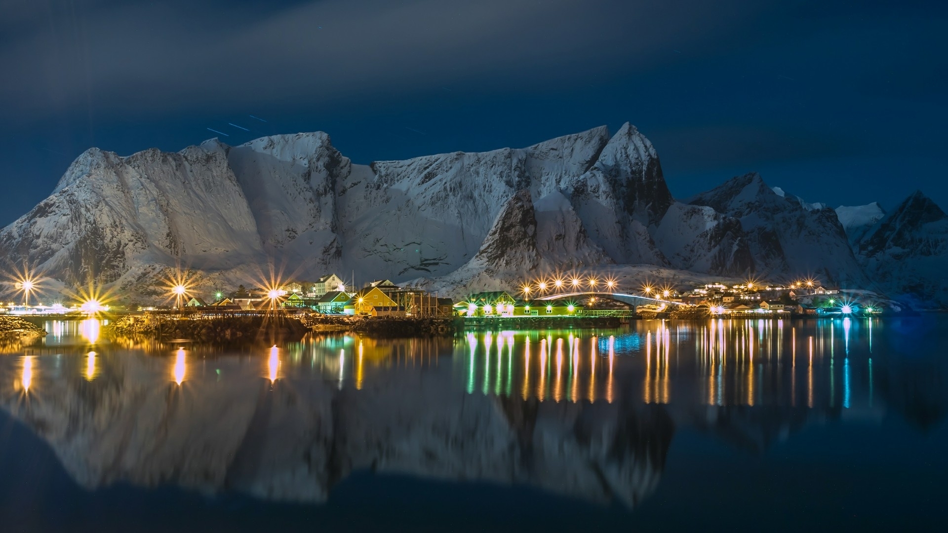 mountains, lights, bays, nature, norway, HD Wallpaper