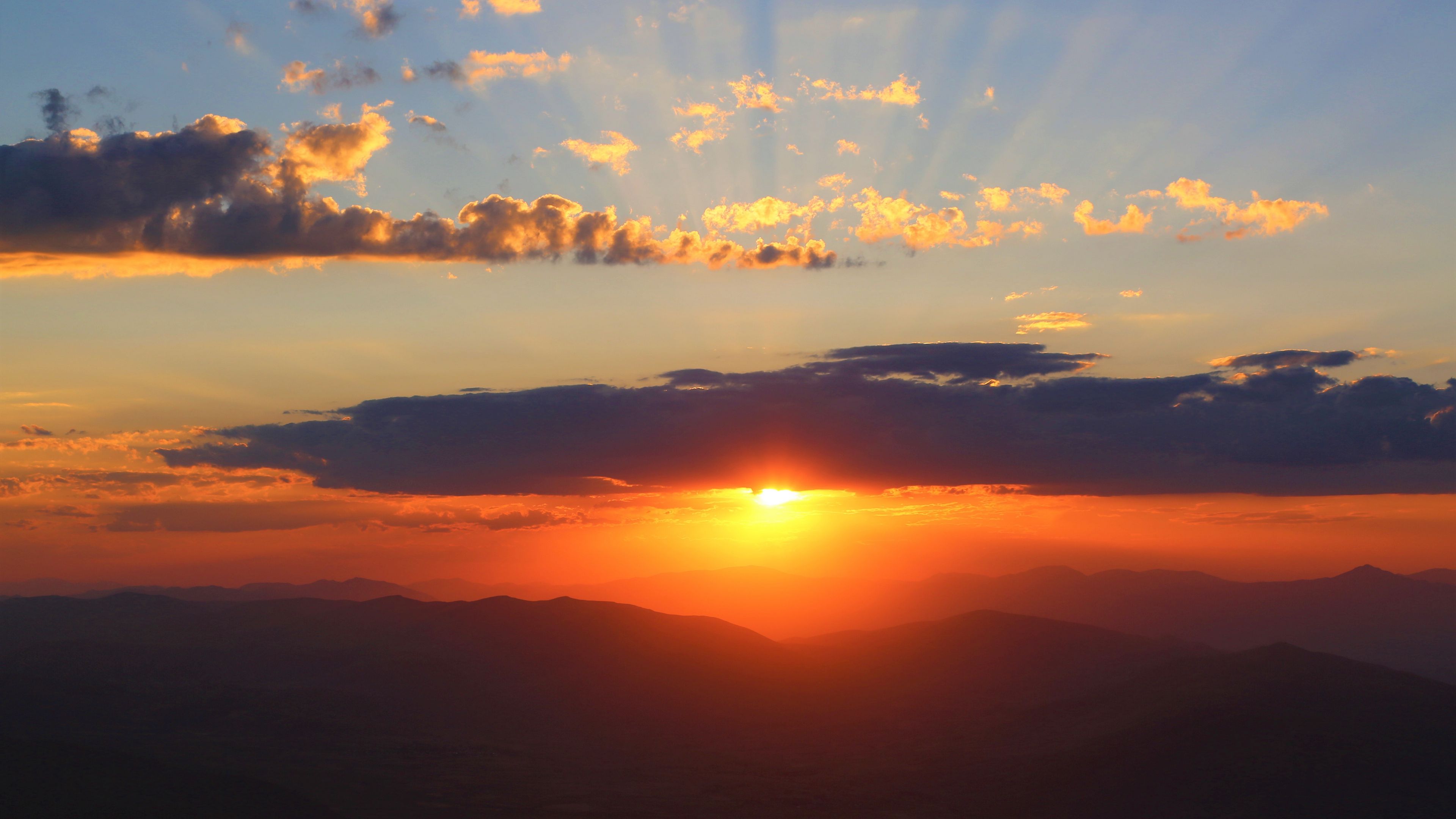 sunset, clouds, sky, mountains, 4k, HD Wallpaper