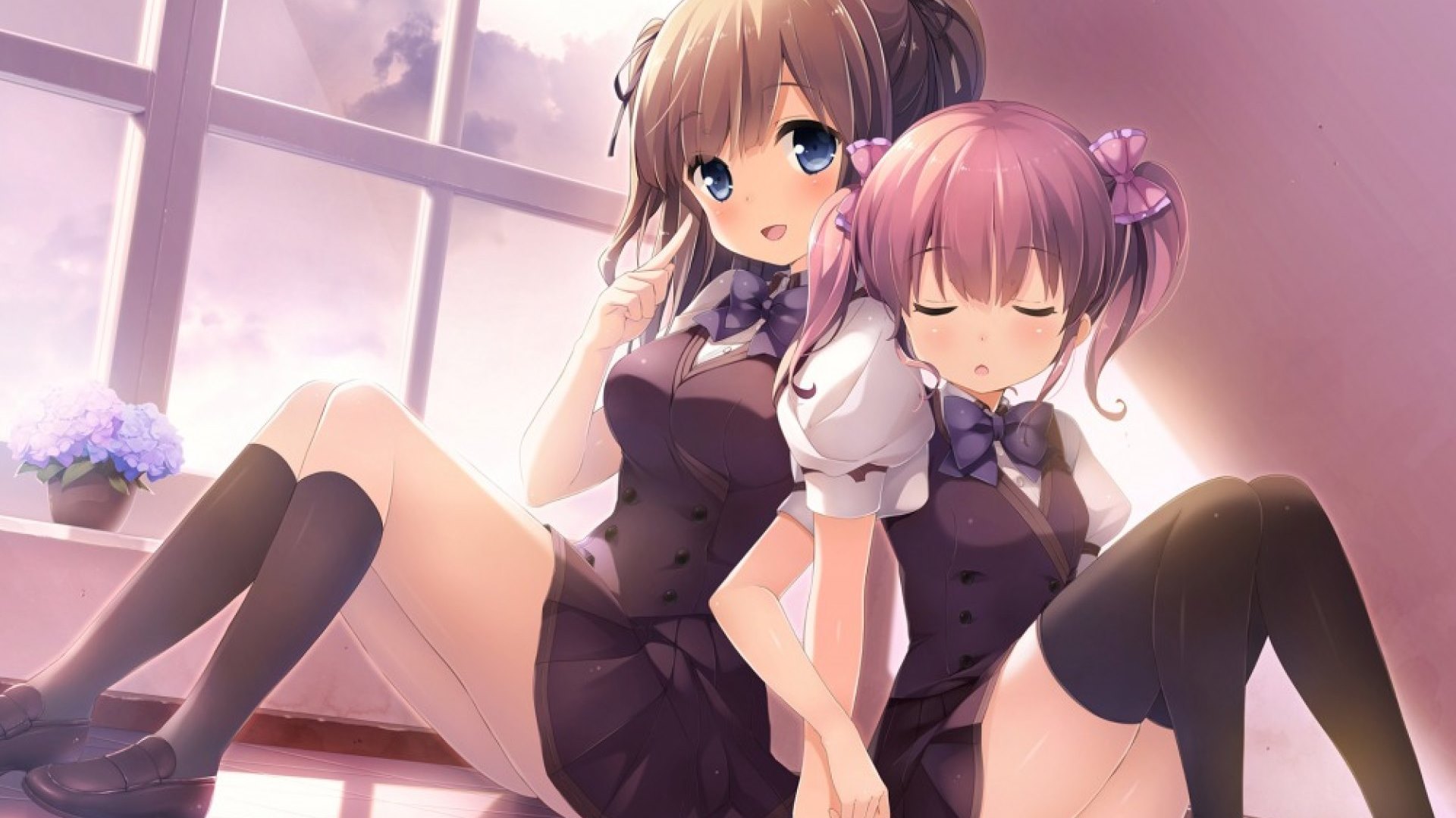 pretty, dress, sleep, dreamy, hd, windown, brown, cg, beautiful, adorable, sweet, nice, anime, beauty, anime girl, dream, sleepy, female, lovely, brown hair, gown, blouse, sleeping, cute, sit, kawaii, girl, dreaming, sitting, pink hair, HD Wallpaper