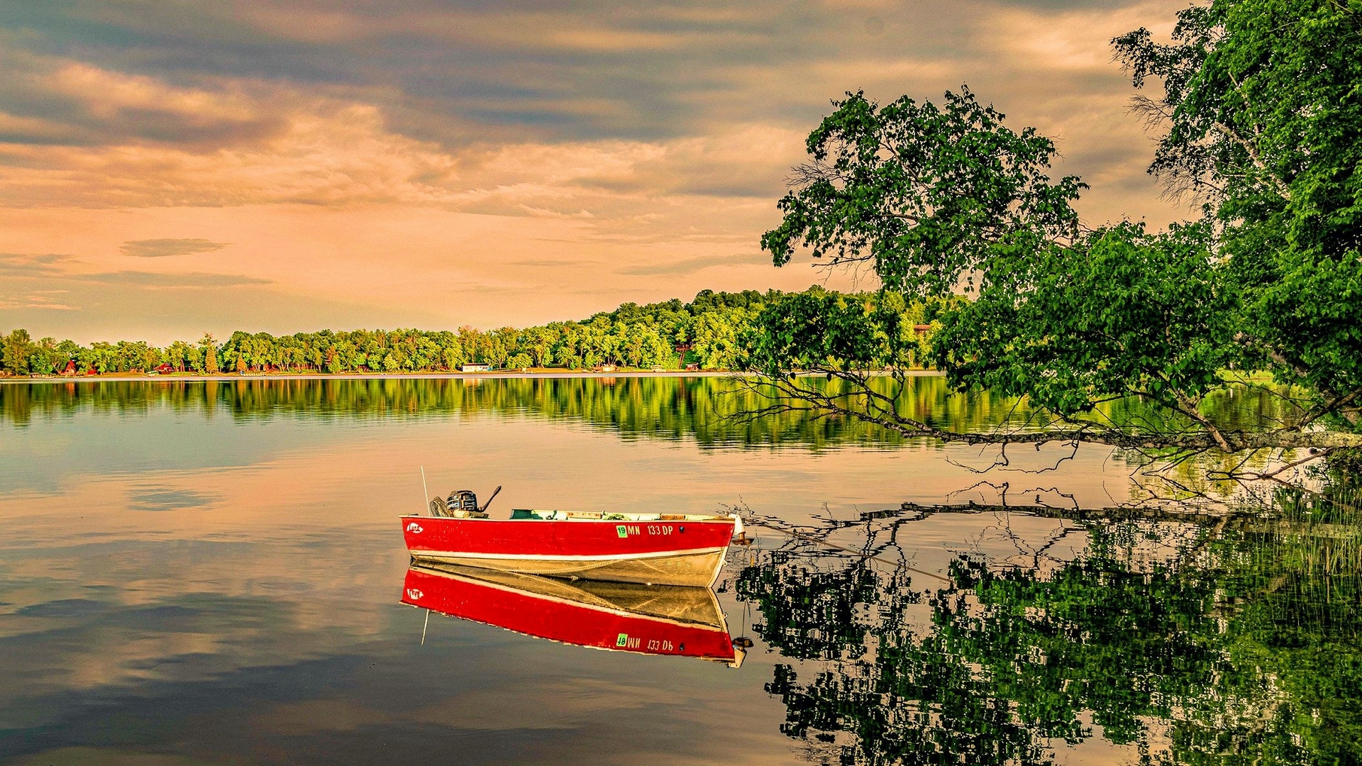 water, sunset, nature, clouds, reflection, sky, trees, HD Wallpaper