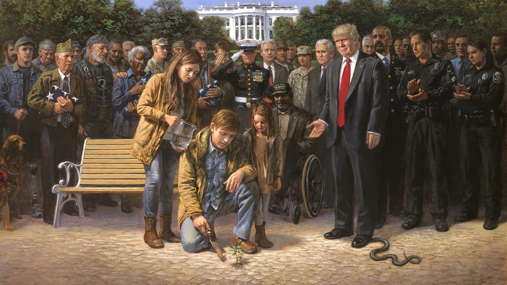 art, jon mcnaughton, donald trump, sua, white house, people, painting, veteran, pictura, snake, HD Wallpaper