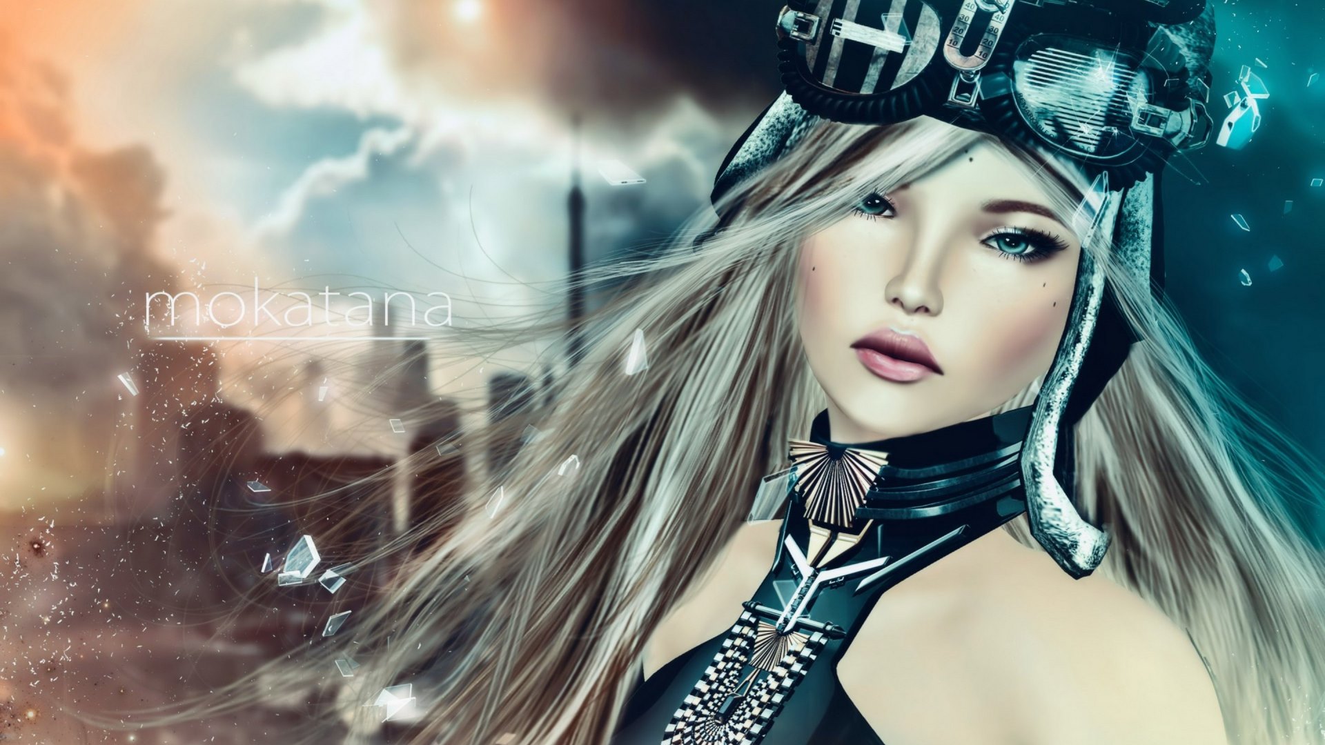 art, glasses, black, woman, hat, girl, digital, rendering, blue, HD Wallpaper