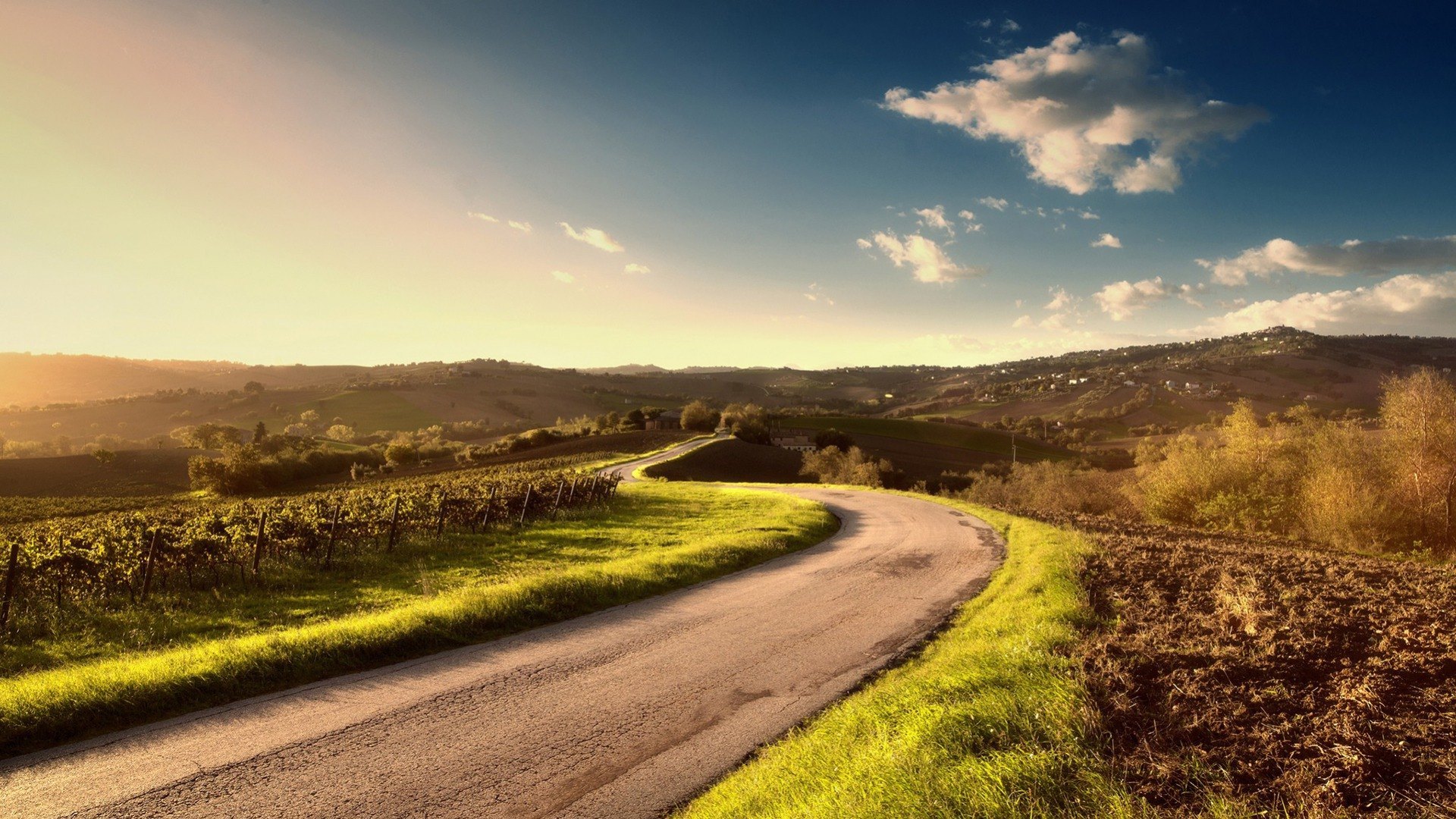 nature, sky, grass, road, HD Wallpaper