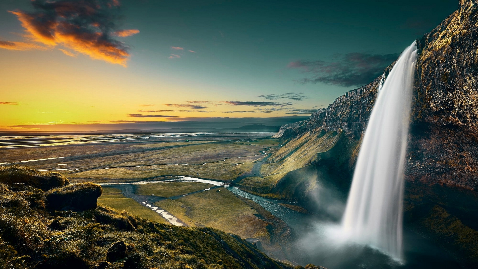 water, nature, waterfall, clouds, landscape, HD Wallpaper