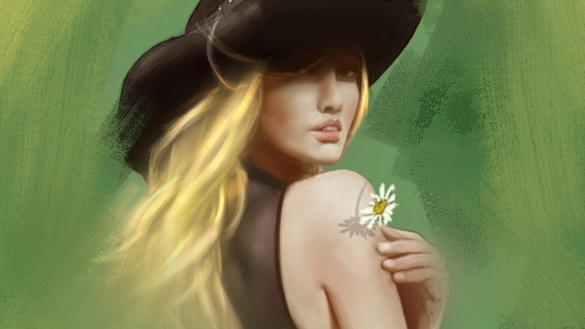 girl, hat, blonde, flower, HD Wallpaper