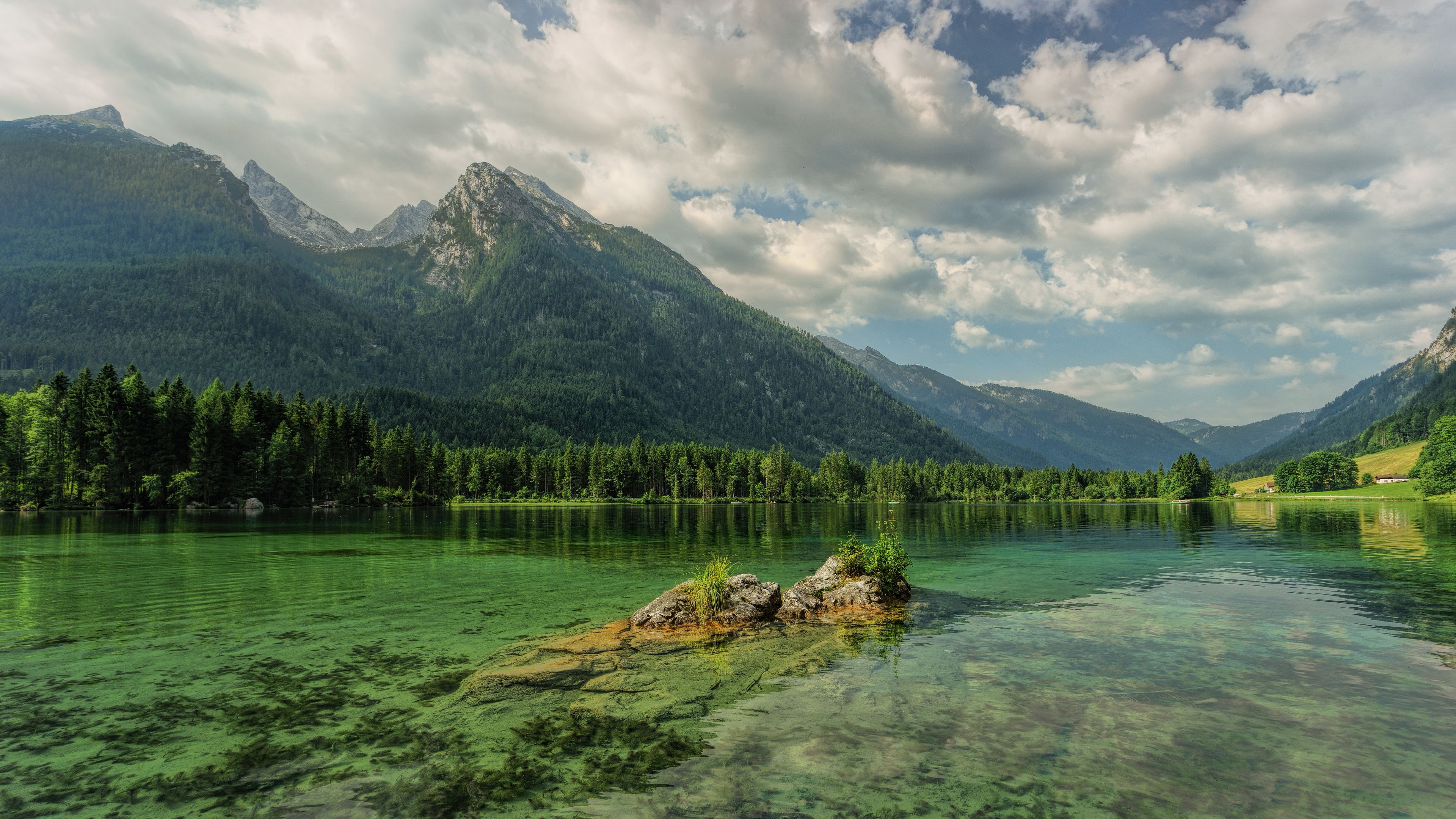 mountains, lake, hintersee, austria, 4k, HD Wallpaper