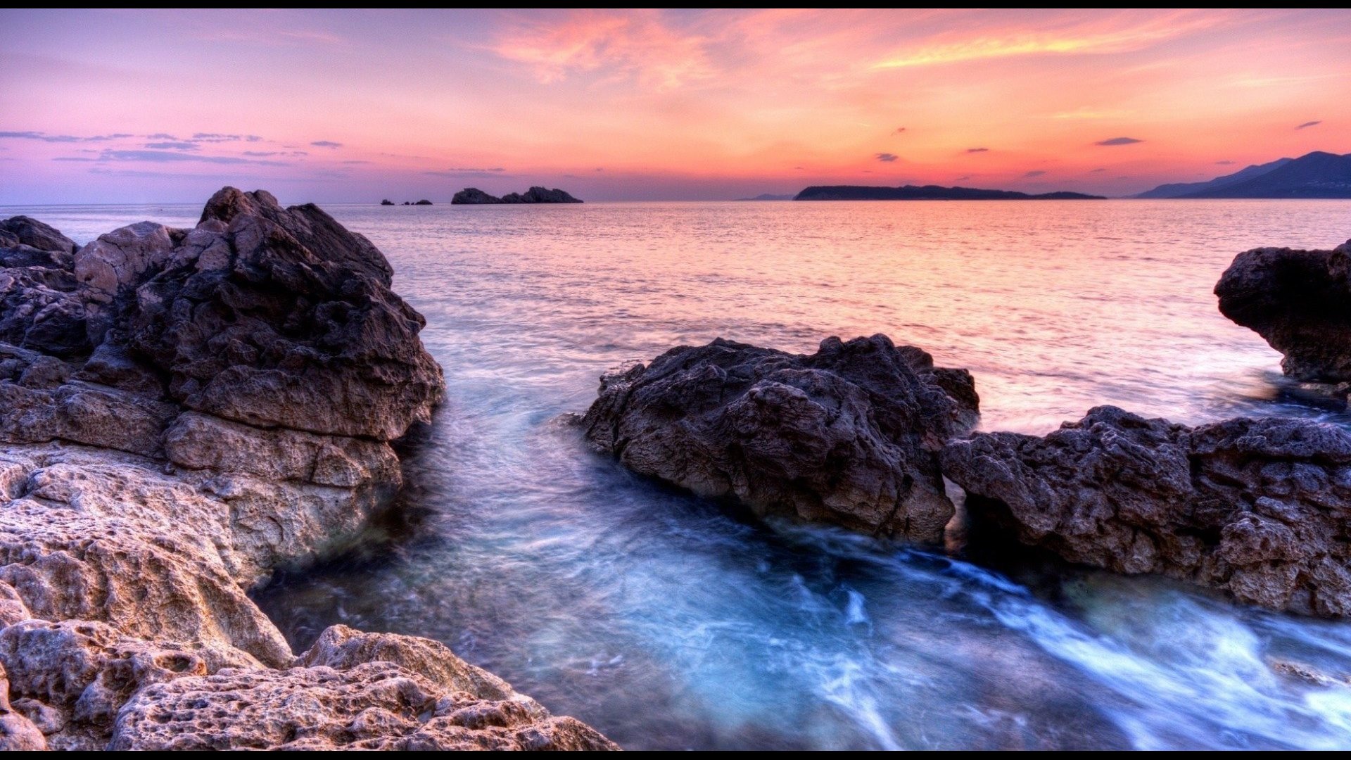 rocks, sunset, nature, sea, HD Wallpaper