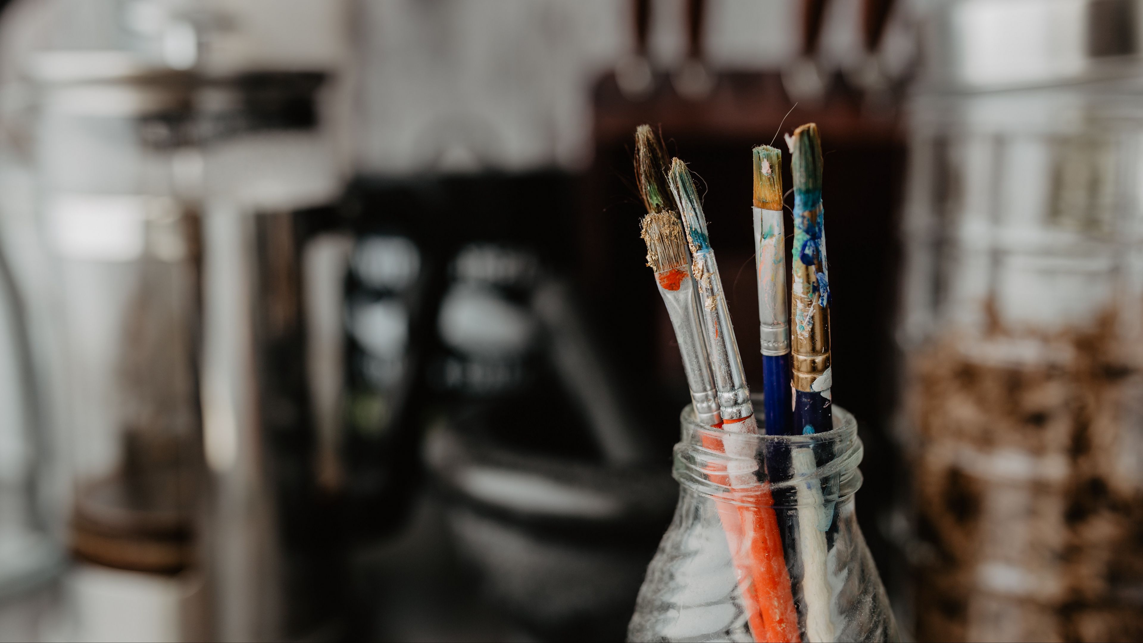 brushes, artistic, paints, 4k, HD Wallpaper