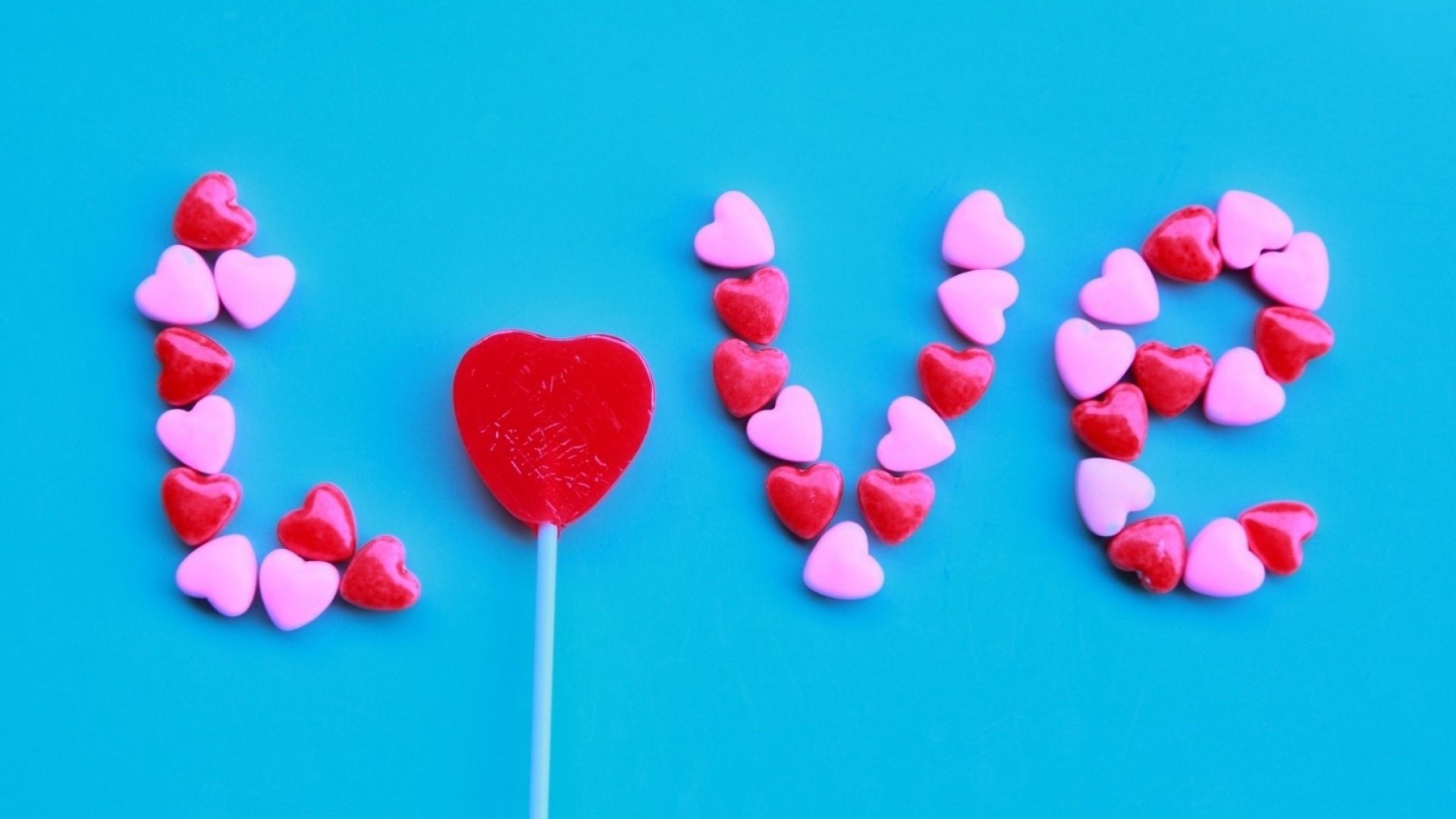red, candy, lolipop, food, valentine, sweet, dessert, love, heart, pink, blue, HD Wallpaper