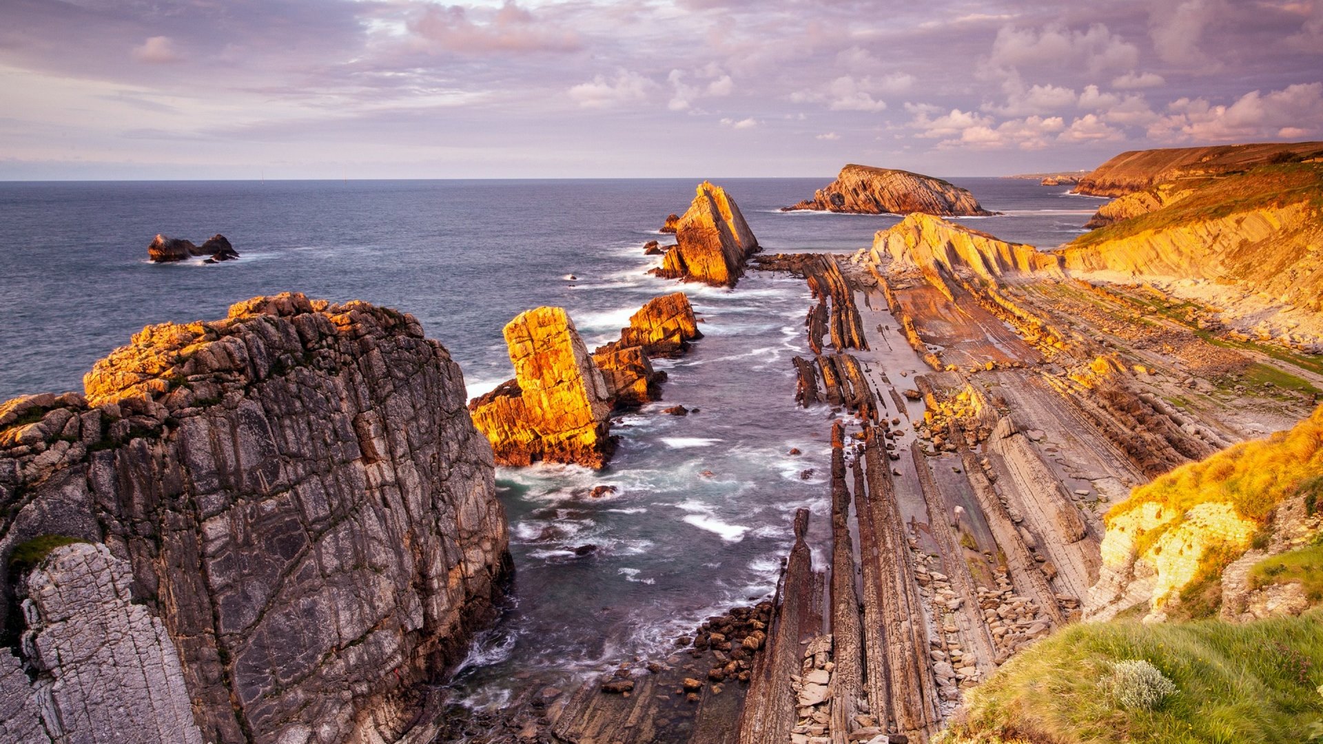 rocks, sea, waves, landscape, HD Wallpaper