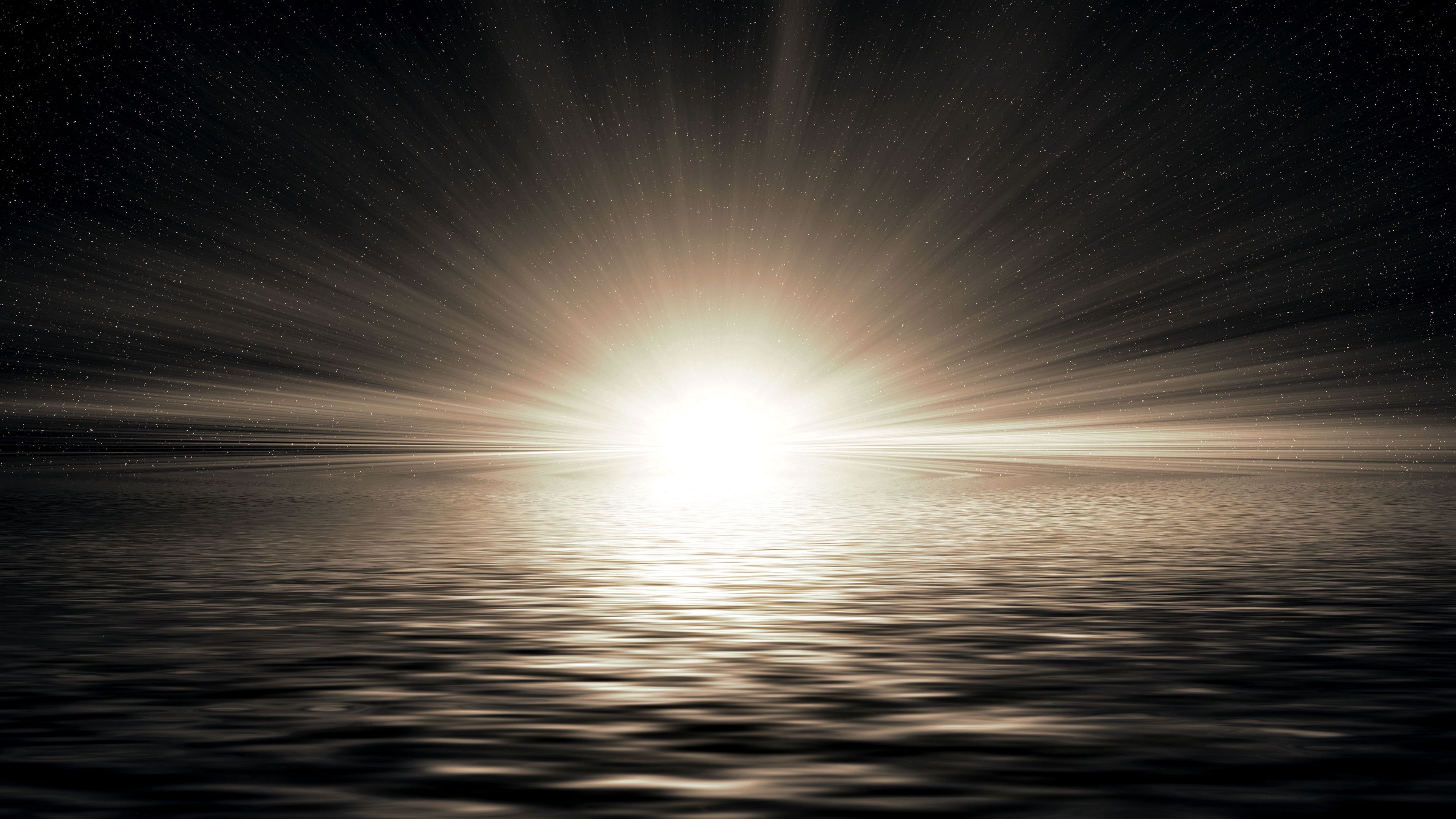 horizon, sunlight, radiance, ripples, 4k, HD Wallpaper