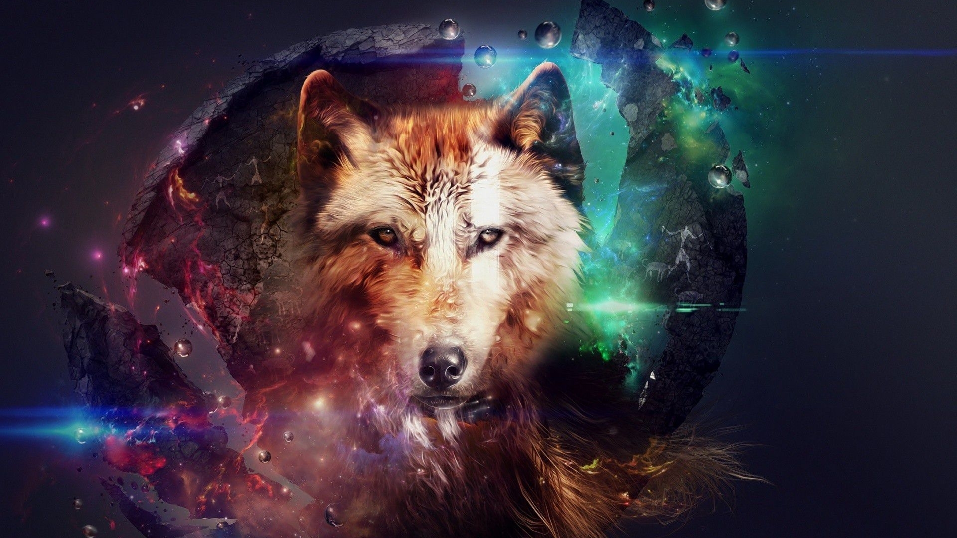 night, art, predator, head, colors, spheres, eyes, HD Wallpaper