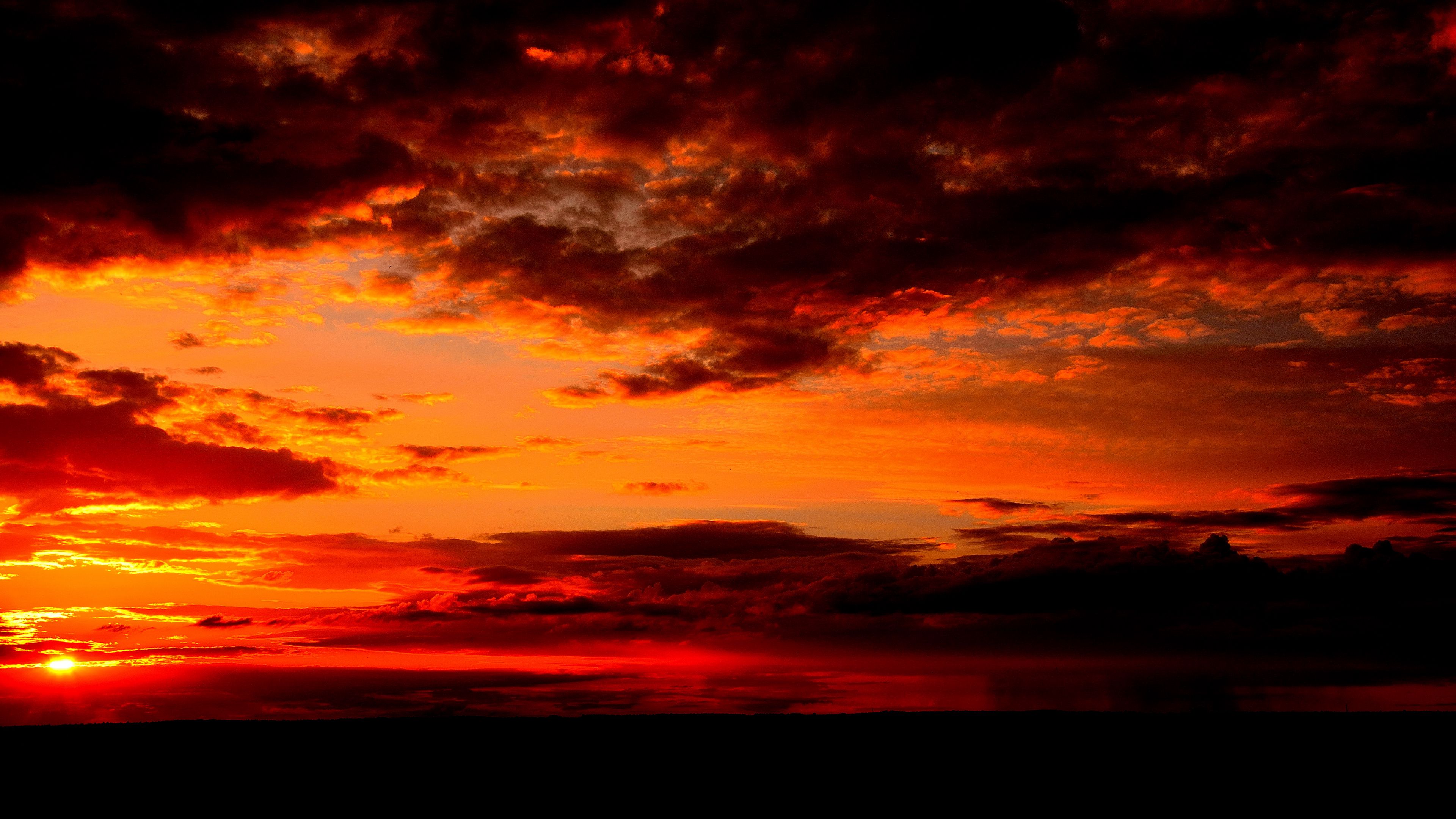 clouds, sunset, horizon, dark, 4k, HD Wallpaper