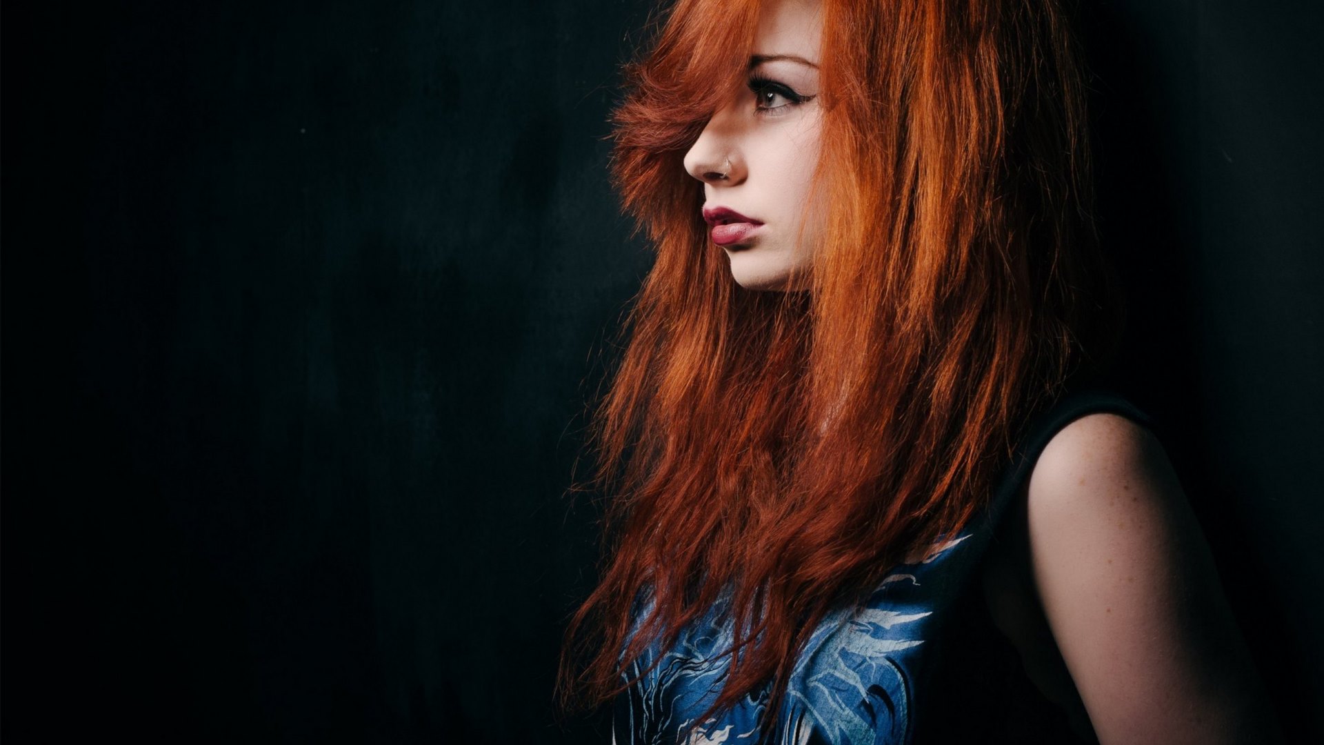 beauty, piercing, tshirt, redhead, HD Wallpaper