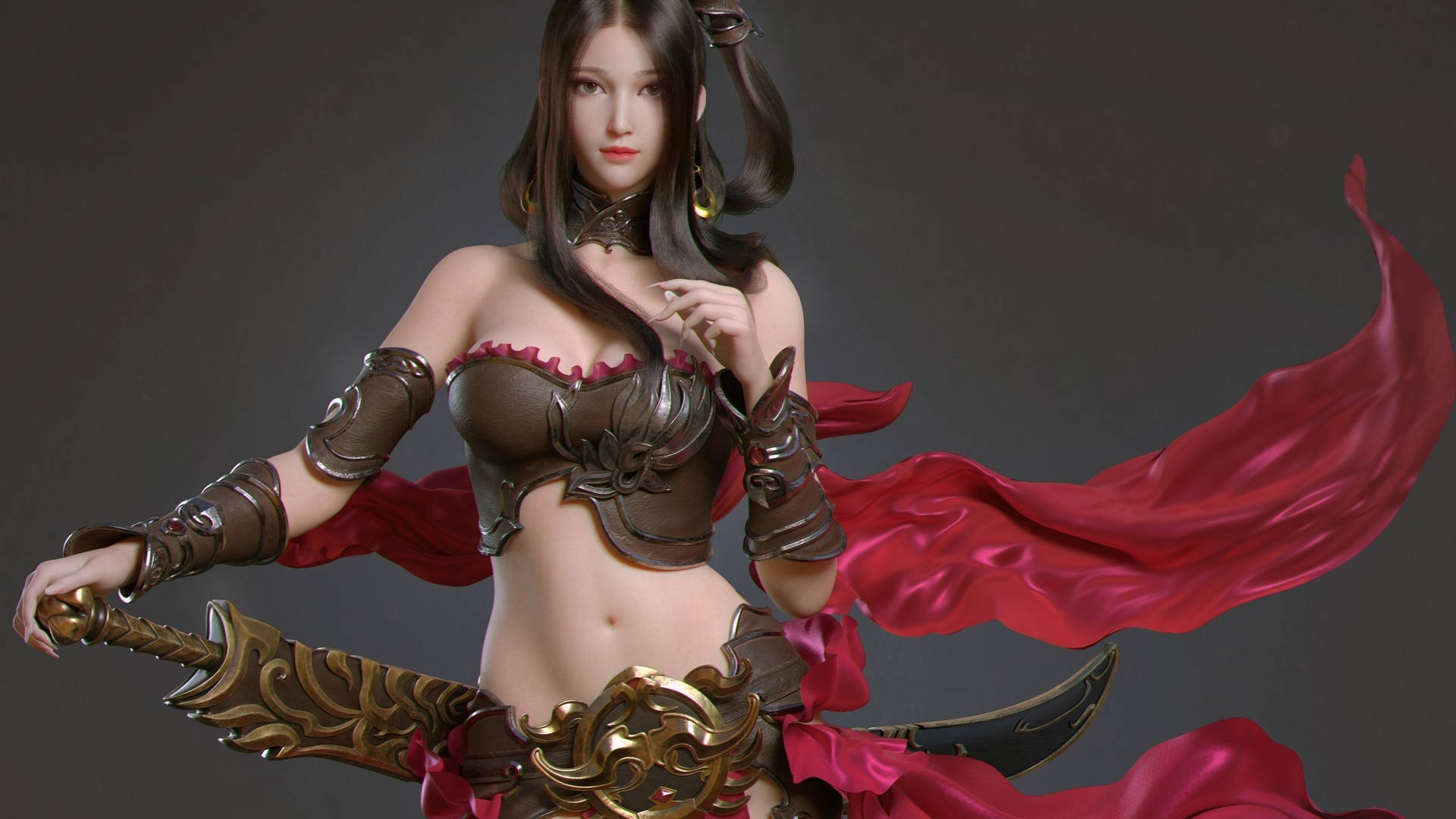 red, frumusete, fantasy, luminos, girl, 3d, asian, HD Wallpaper