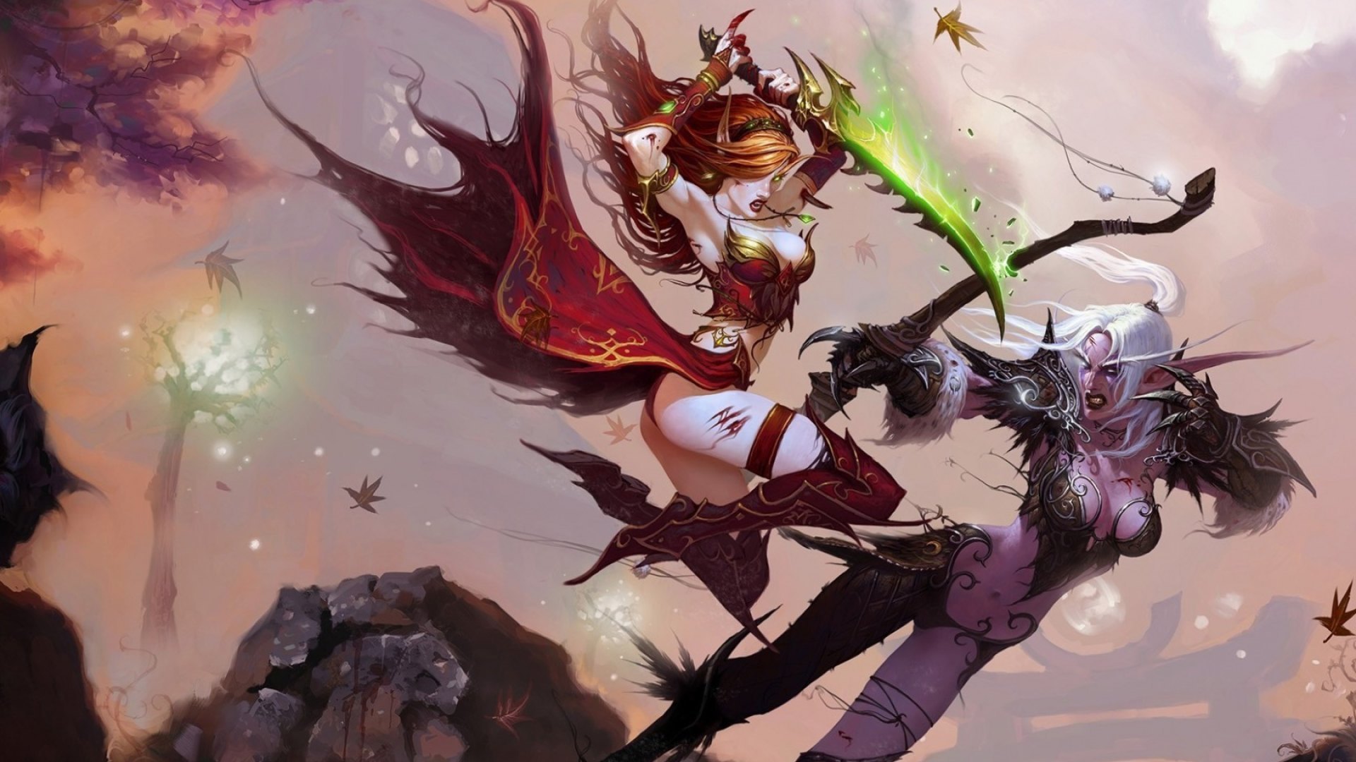 fight, fantasy, cg, elf, HD Wallpaper