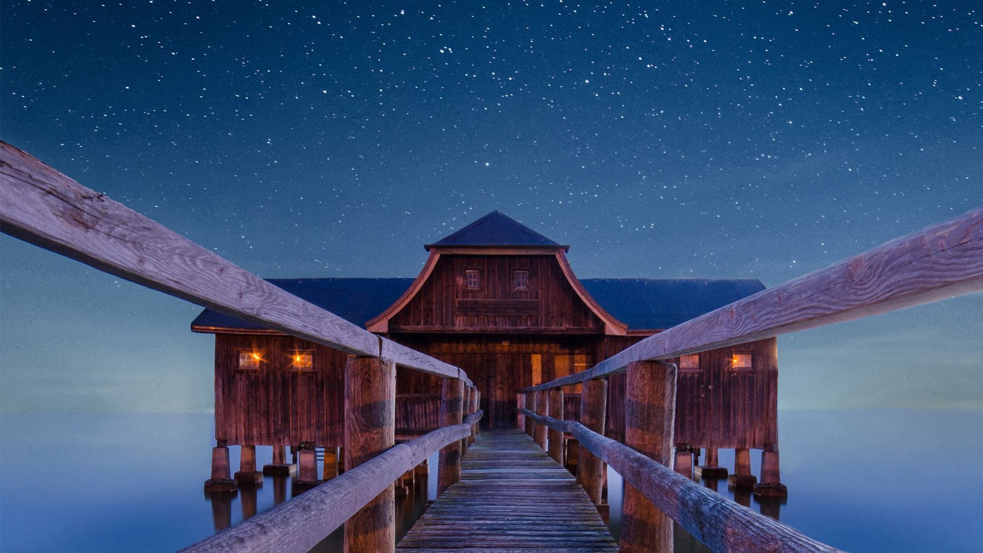 nature, night, boathouse, landscape, HD Wallpaper