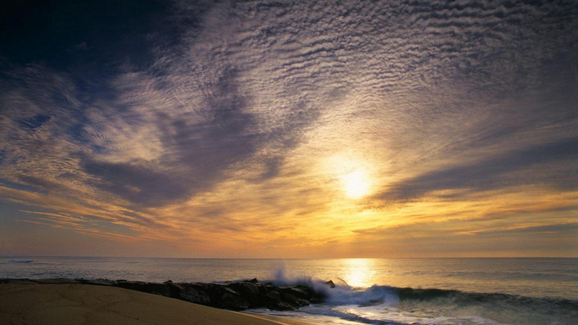 beach, sunset, clouds, sea, HD Wallpaper
