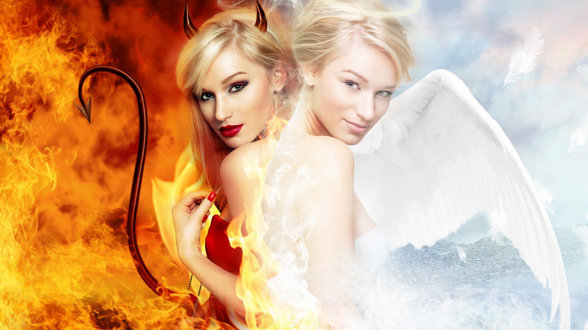 woman, devil, angel, people, HD Wallpaper