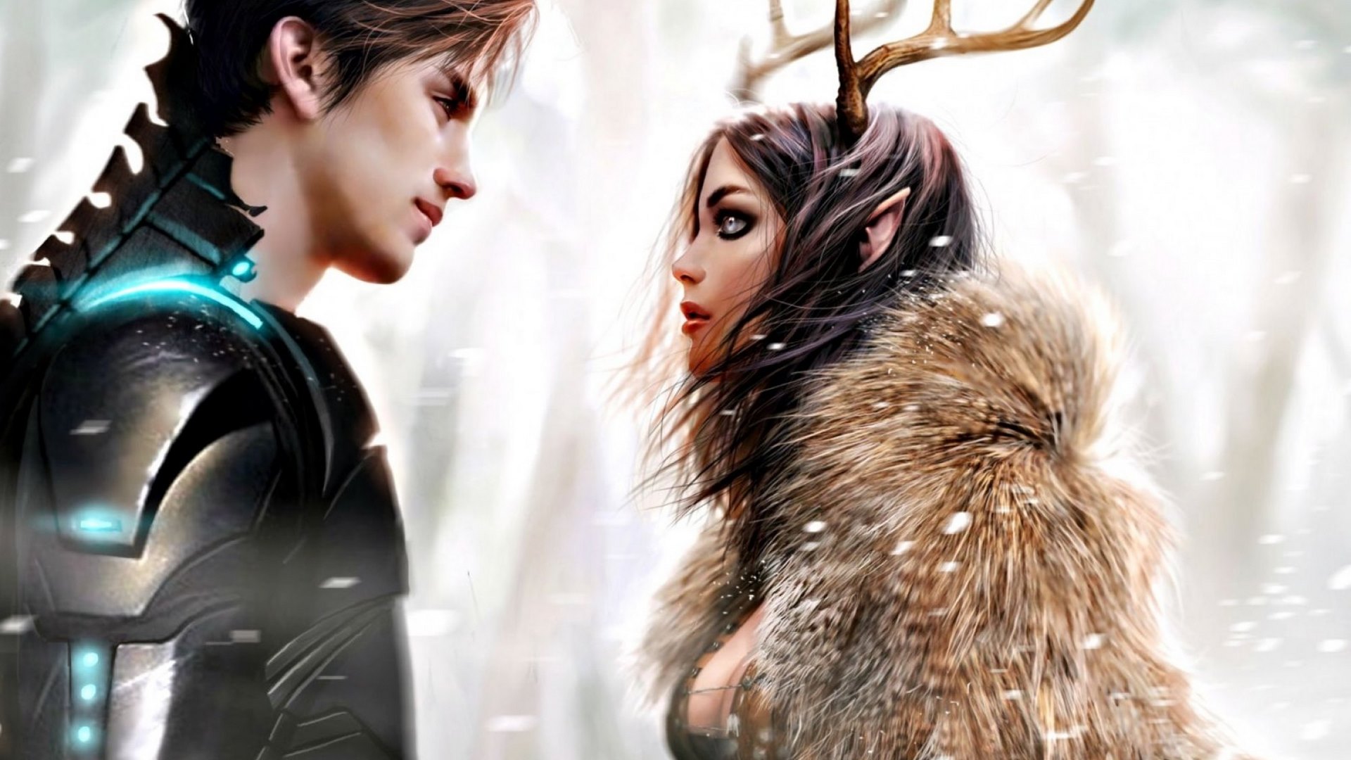 art, tannany, game, man, woman, horns, fantasy, girl, love, digital, couple, HD Wallpaper