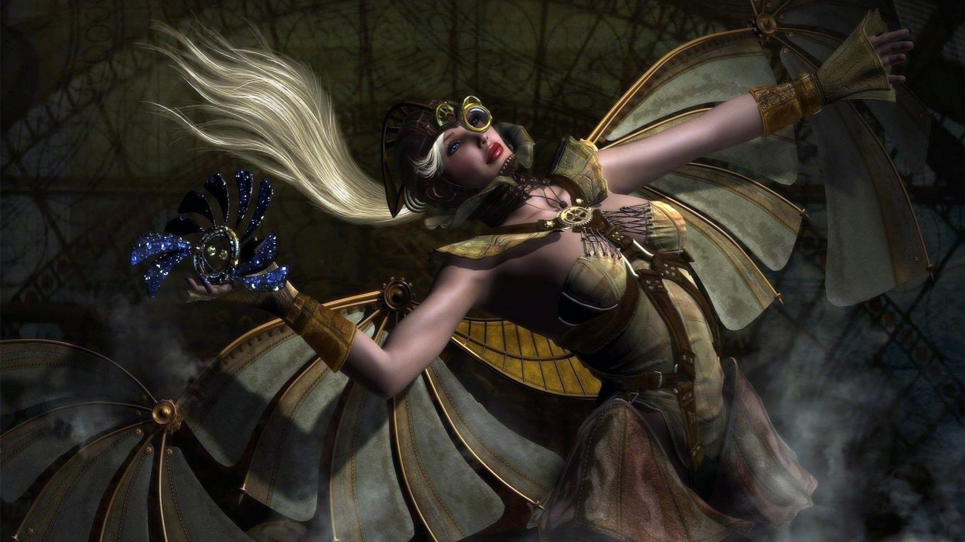 steampunk, hat, wings, flight, HD Wallpaper