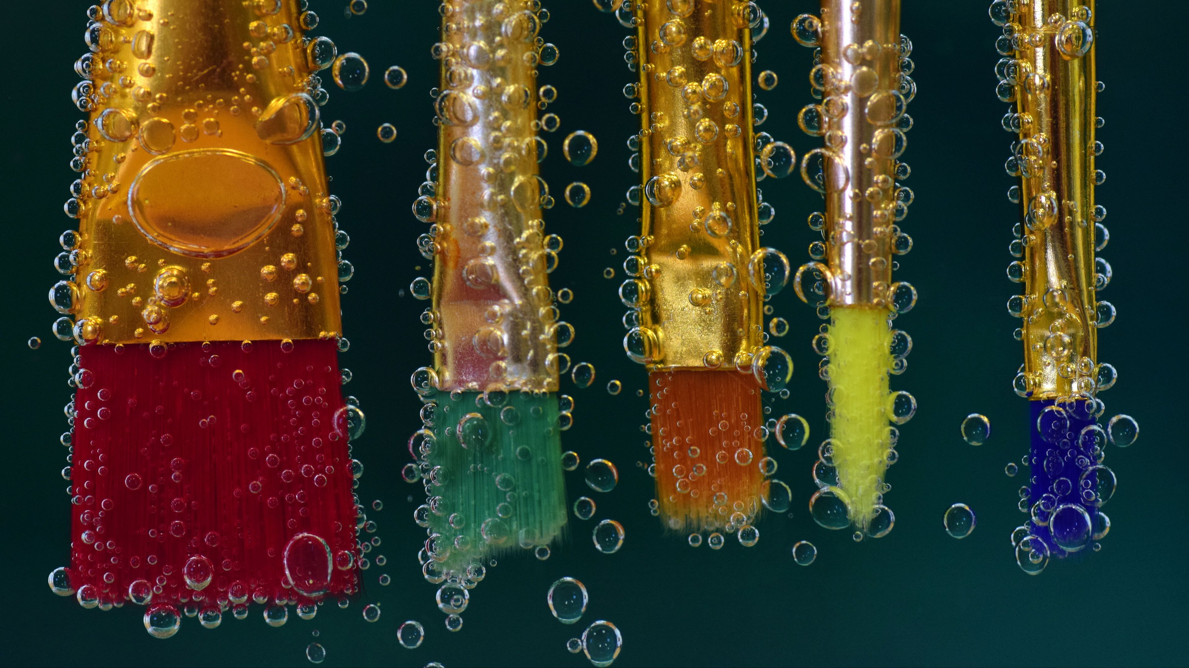 brush, bubbles, brushes, liquid, artistic, 4k, HD Wallpaper