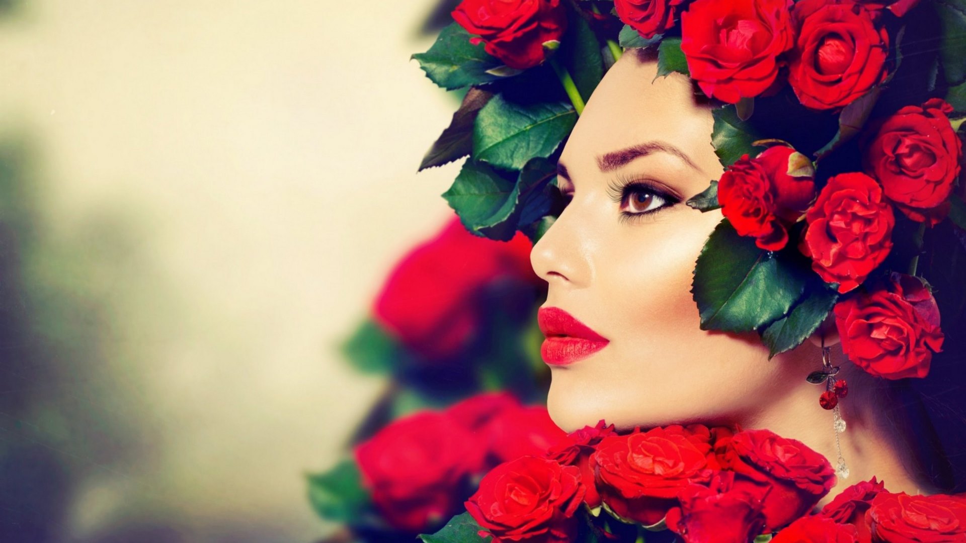 red, female, model, people, roses, HD Wallpaper