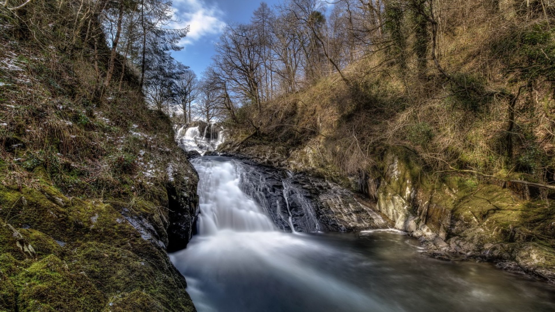 rocks, rapids, river, hdr, trees, HD Wallpaper