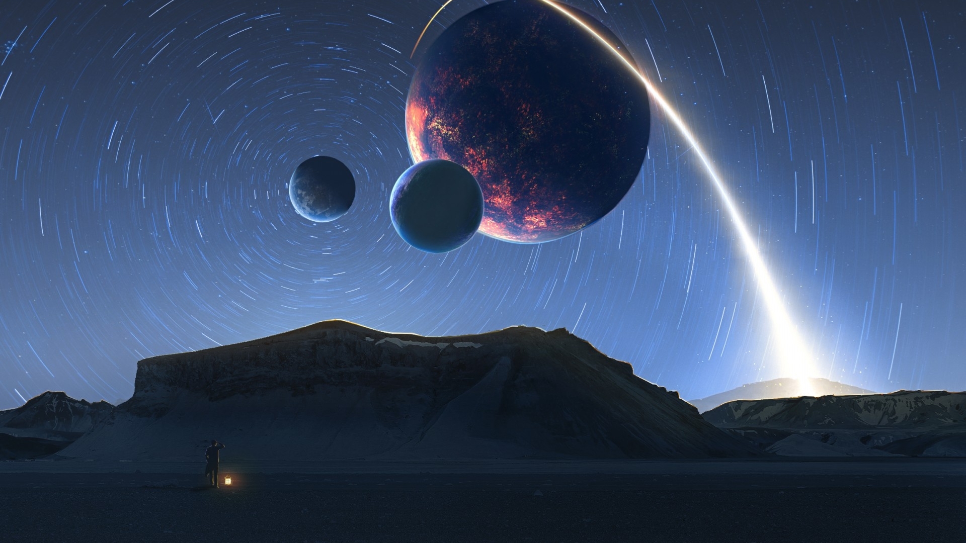 planet, stars, fantasy, luminos, steven khong, cosmos, blue, HD Wallpaper
