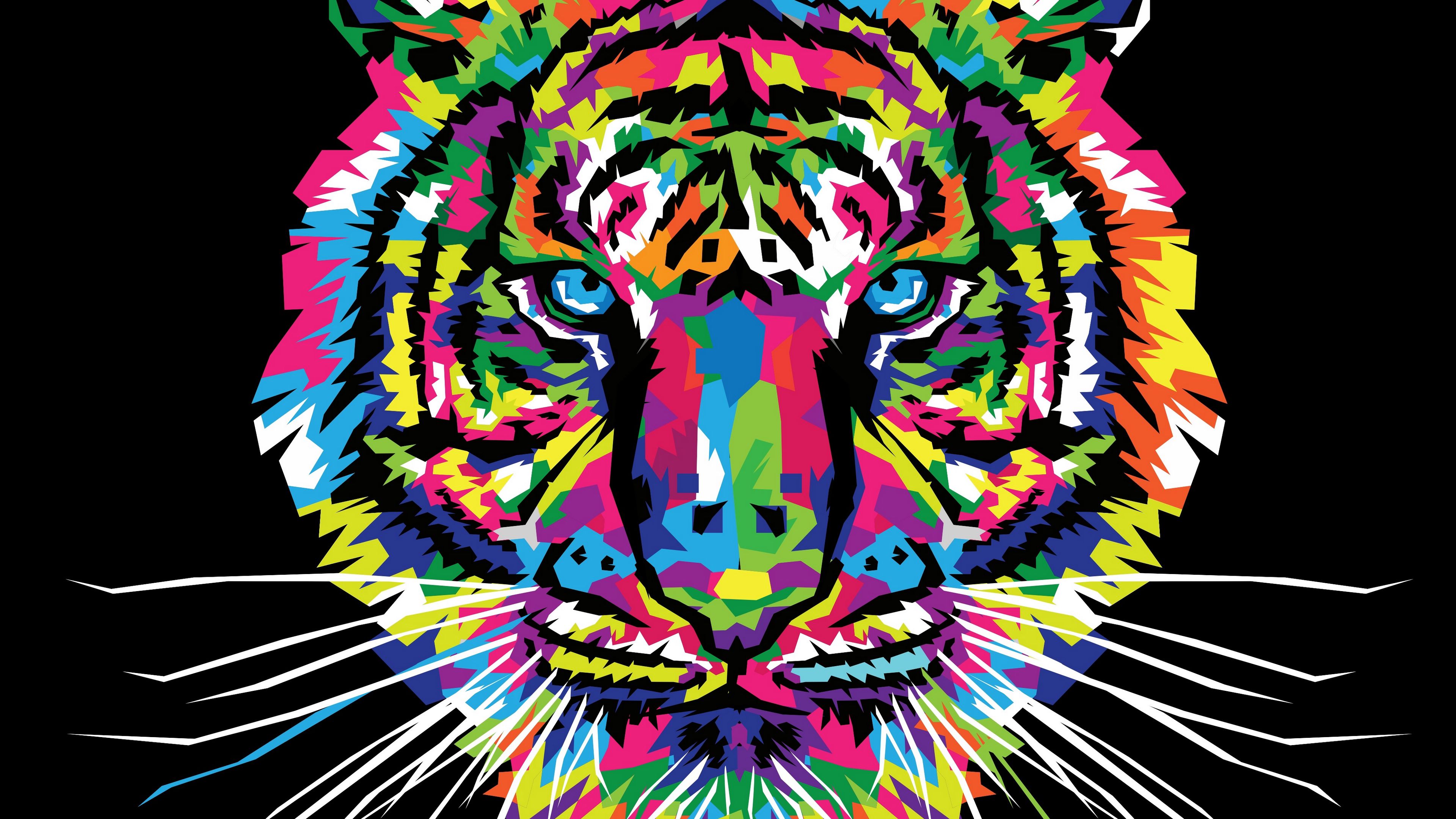 tiger, art, multicolored, ornament, vector, 4k, HD Wallpaper
