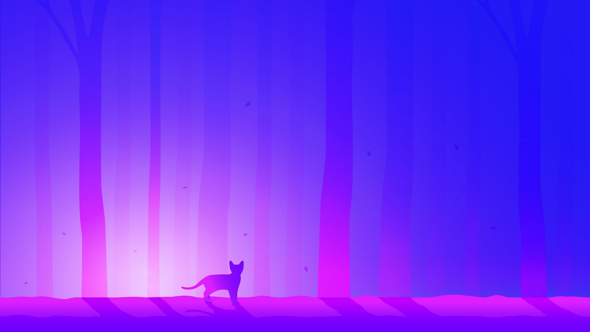 luminos, vector01, pink, kitten, cat, blue, forest, shadow, silhouette, tree, pisici, HD Wallpaper