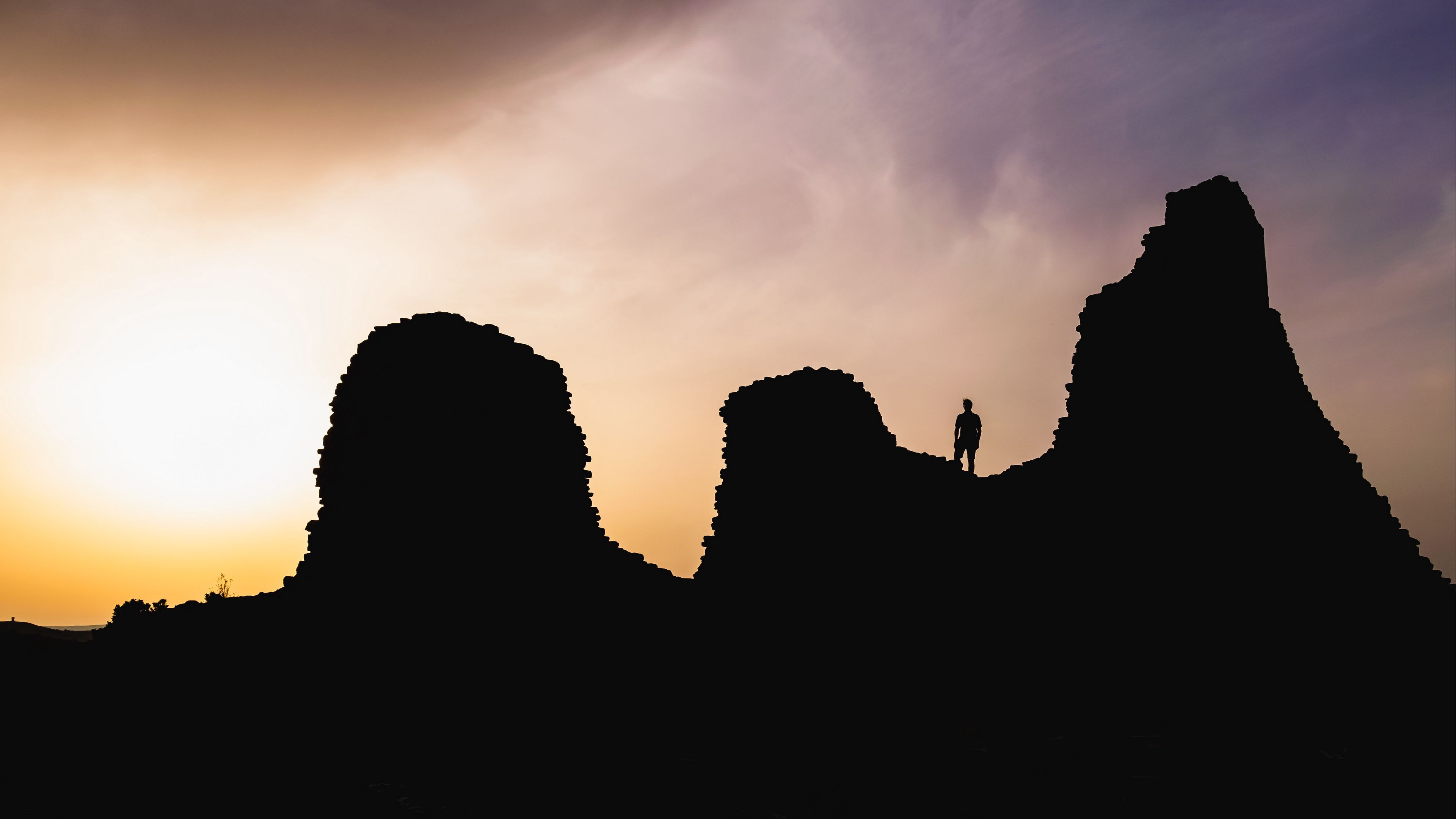 hills, silhouette, solitude, sunset, sardinia, italy, 4k, HD Wallpaper