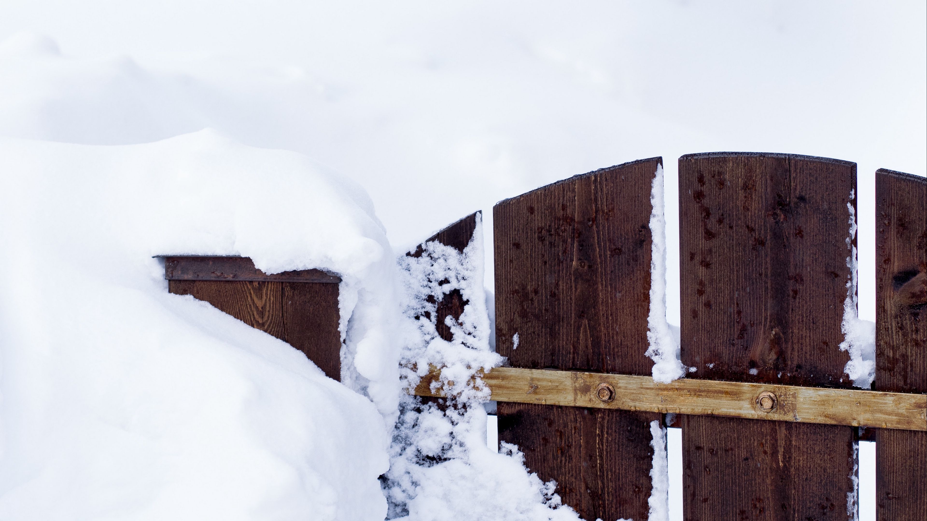 gate, snow, winter, fence, 4k, HD Wallpaper