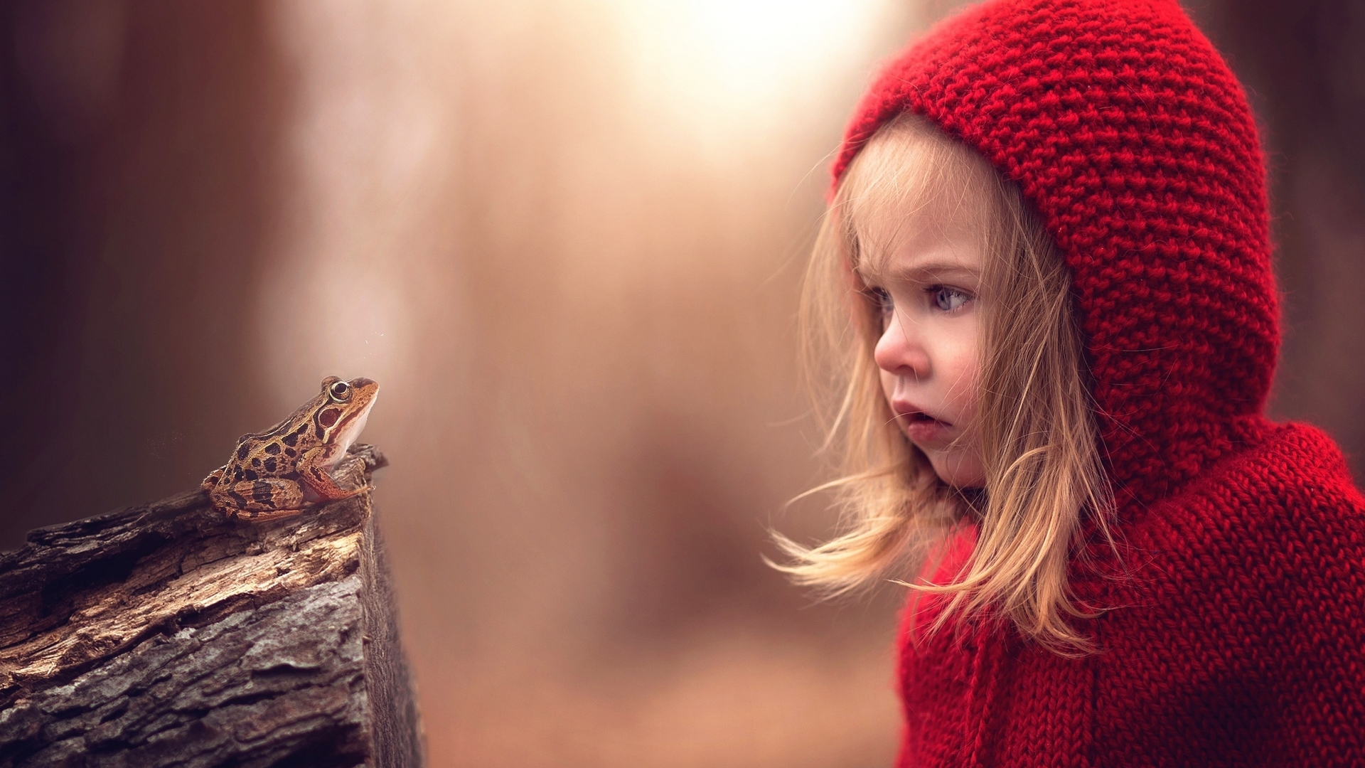 girl, frog, log, child, HD Wallpaper