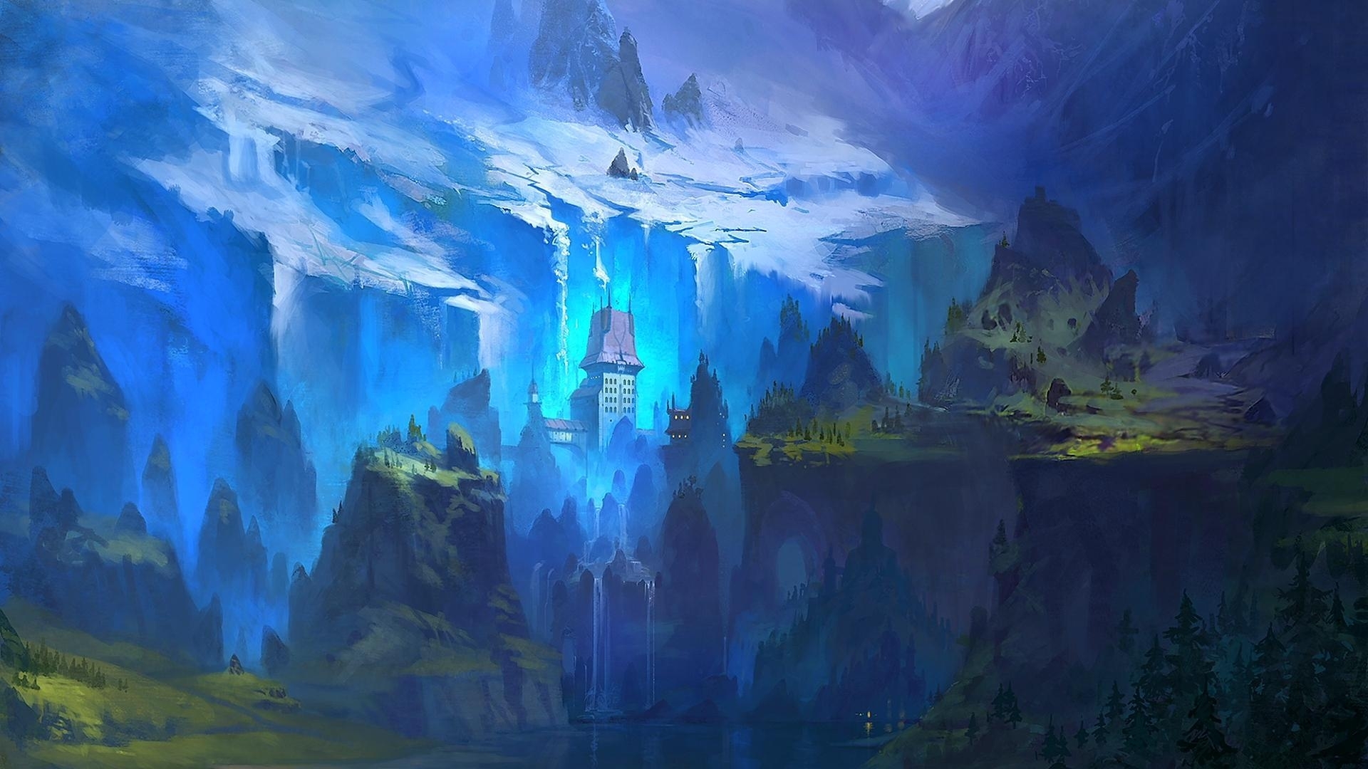 fantasy, luminos, white, castle, blue, HD Wallpaper