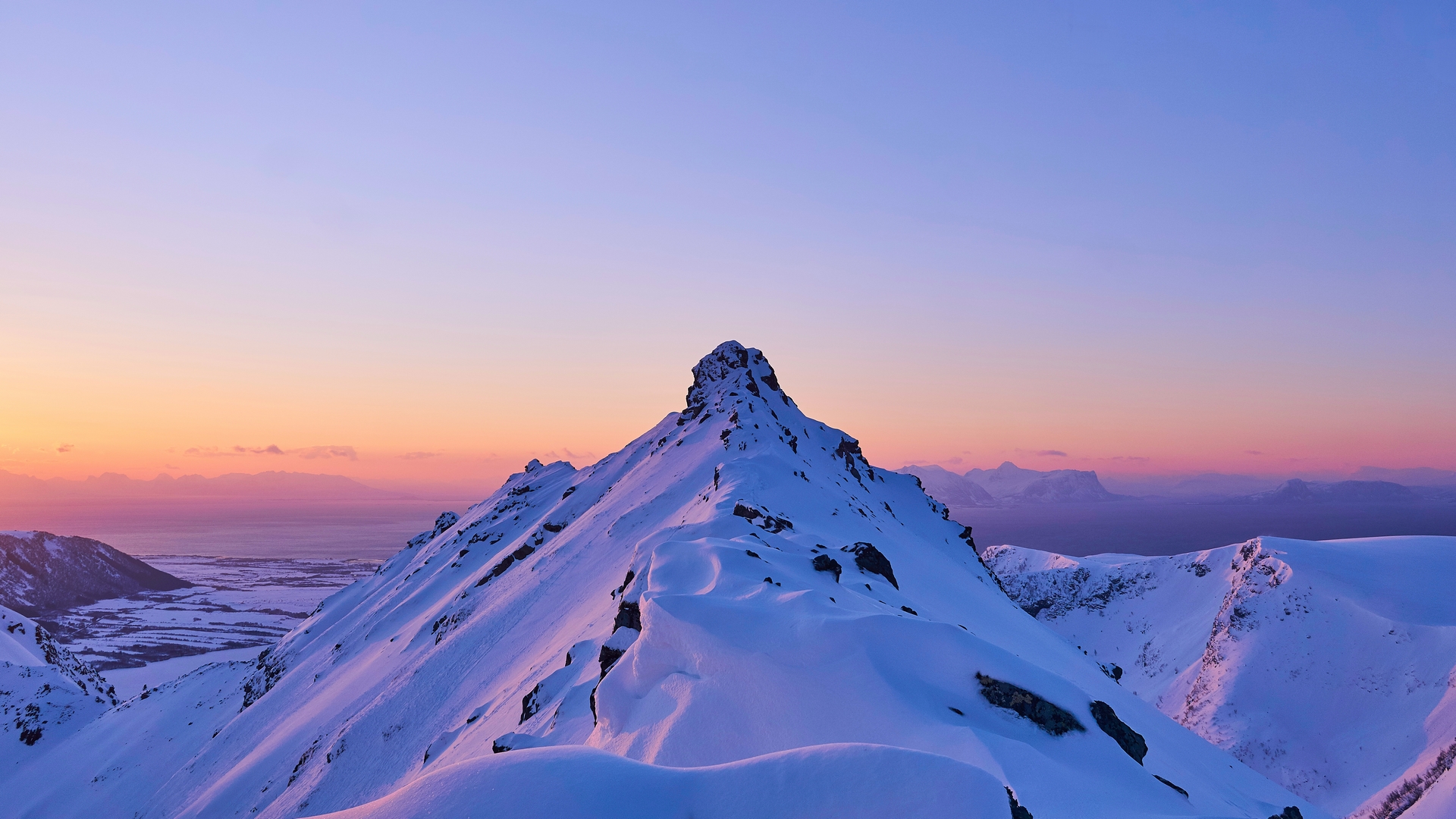 mountain, sunset, sky, winter, snow, HD Wallpaper