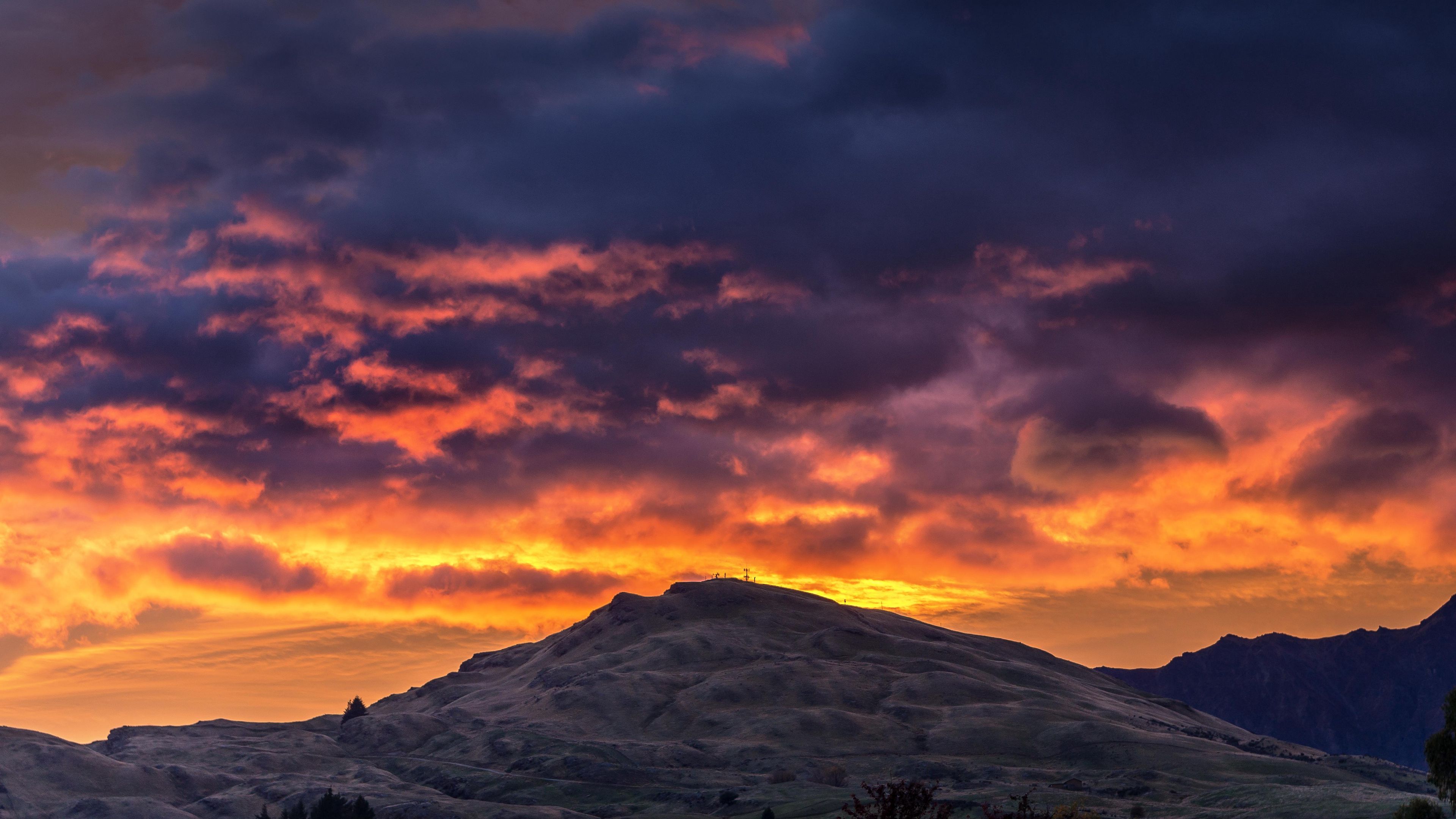 mountain, sunset, clouds, queenstown, new zealand, 4k, HD Wallpaper