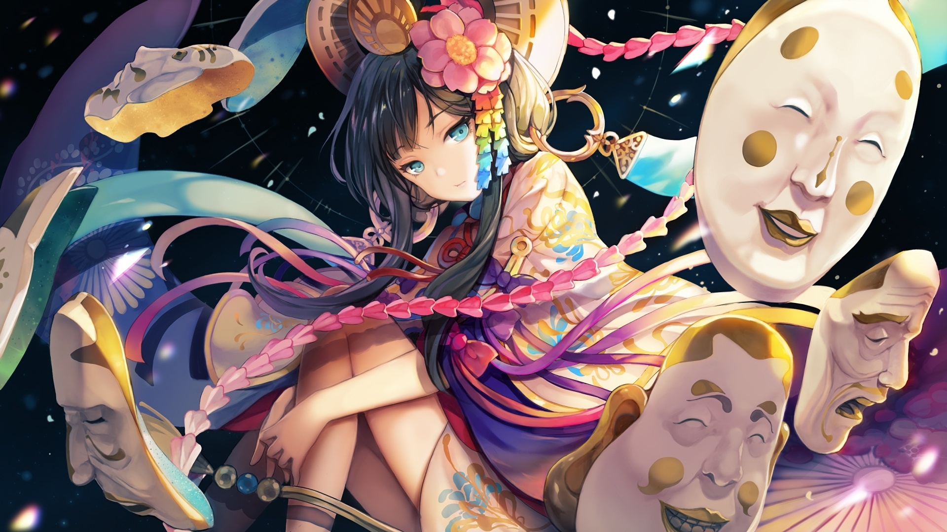 onmyouji, mask, girl, anime, manga, HD Wallpaper