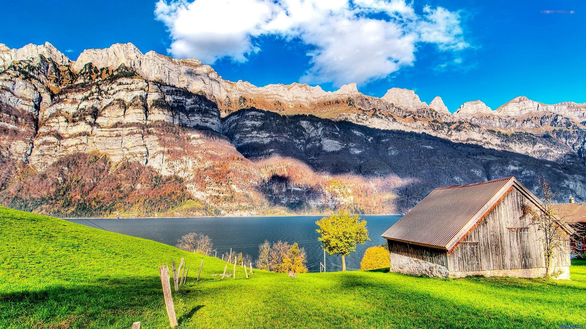 cabin, clouds, sky, mountains, HD Wallpaper