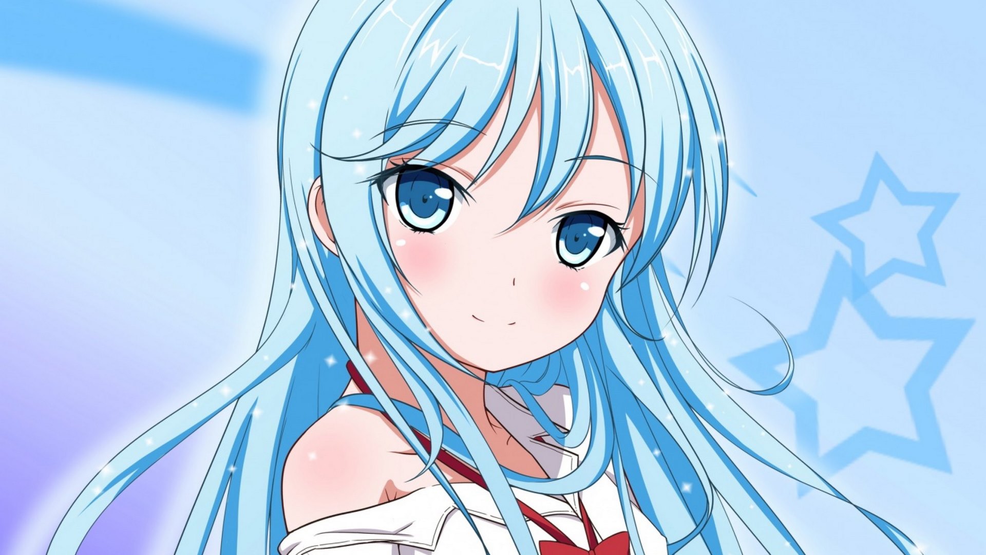 shirt, cute, blue hair, sarkle, blush, bow, denpa onna, blue eyes, HD Wallpaper