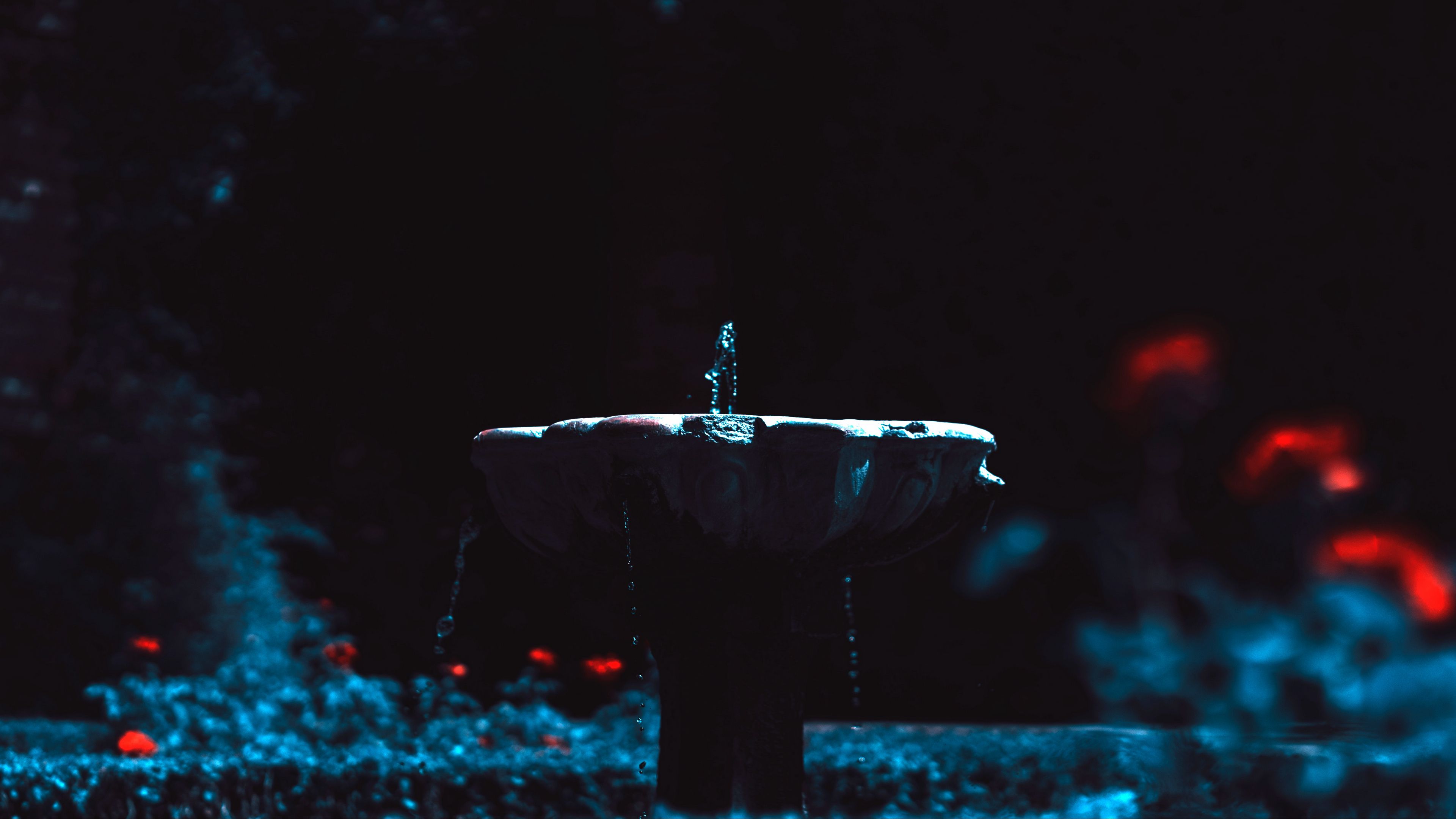 fountain, jet, water, blur, dark, 4k, HD Wallpaper