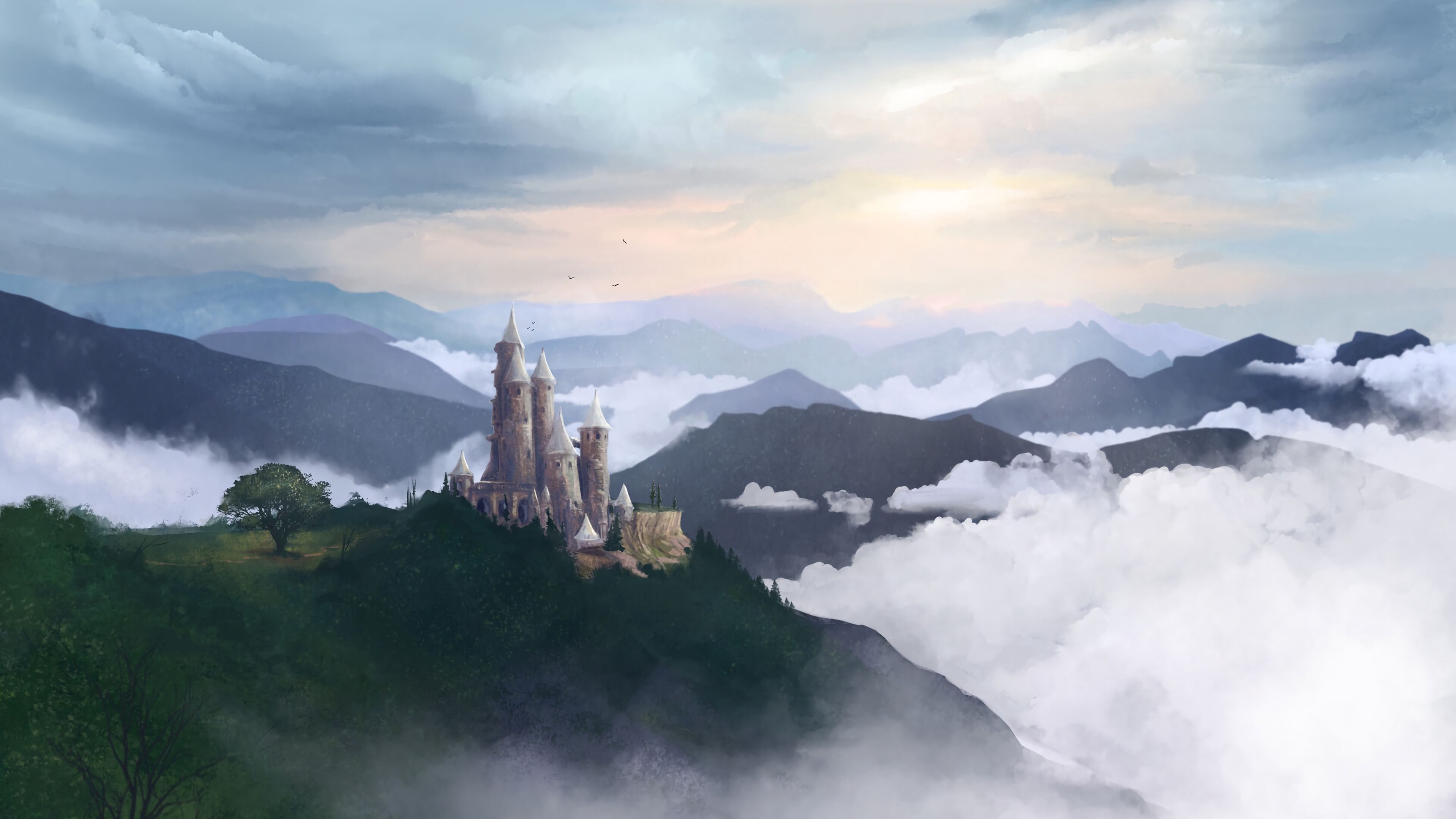 castle, fog, art, 4k, HD Wallpaper