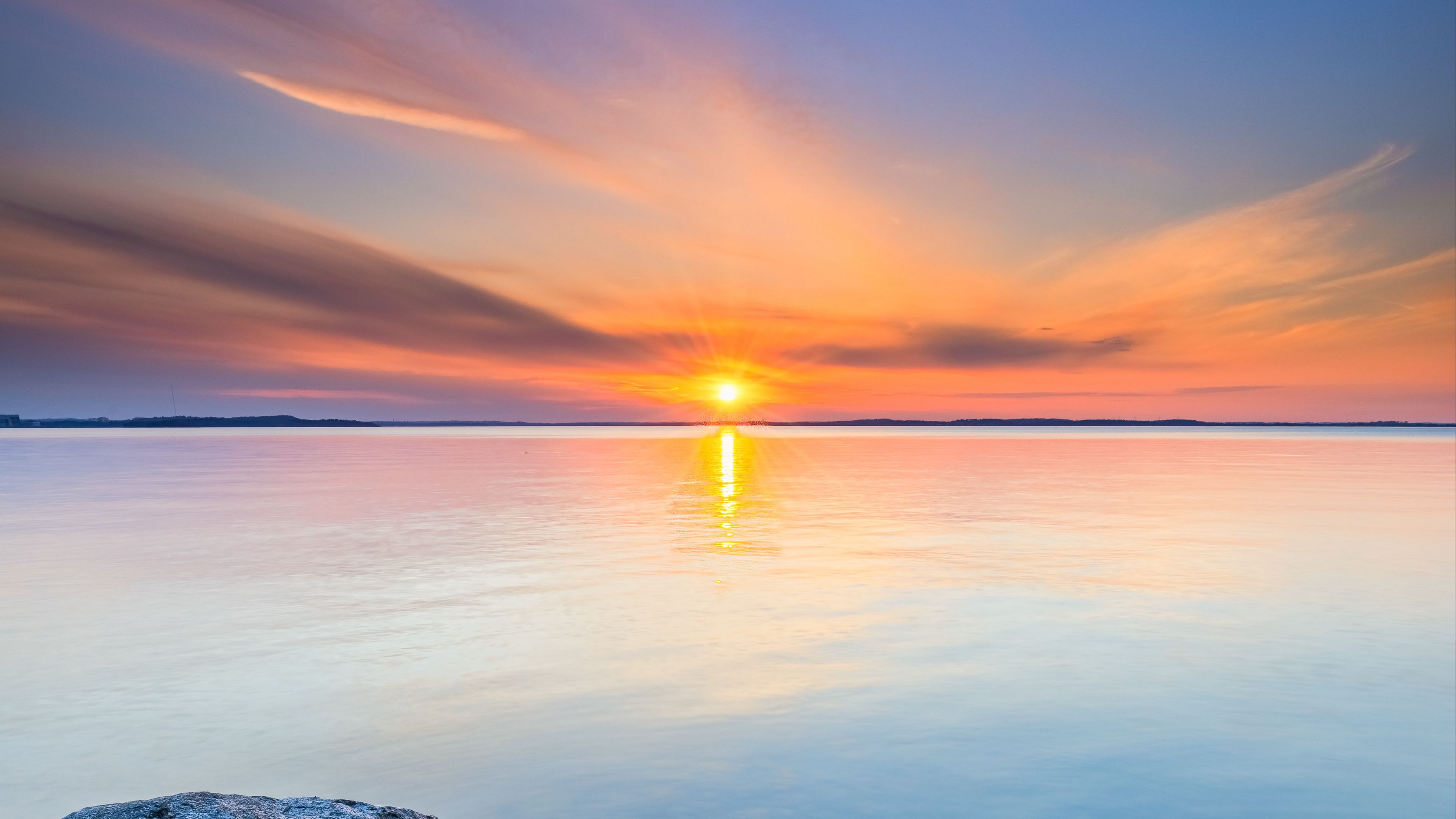 sun, stones, horizon, 4k, HD Wallpaper