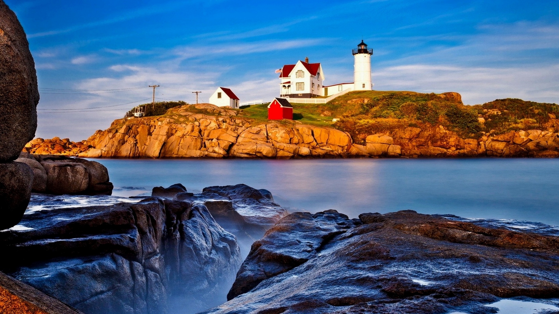 pretty, lighthouse, rocks, nature, HD Wallpaper