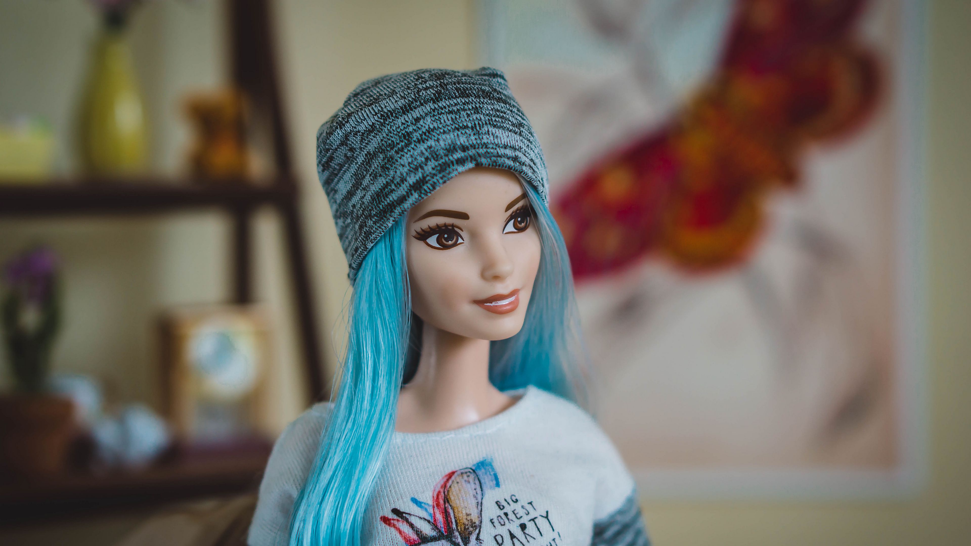 doll, barbie, style, fashion, hat, blue hair, 4k, HD Wallpaper