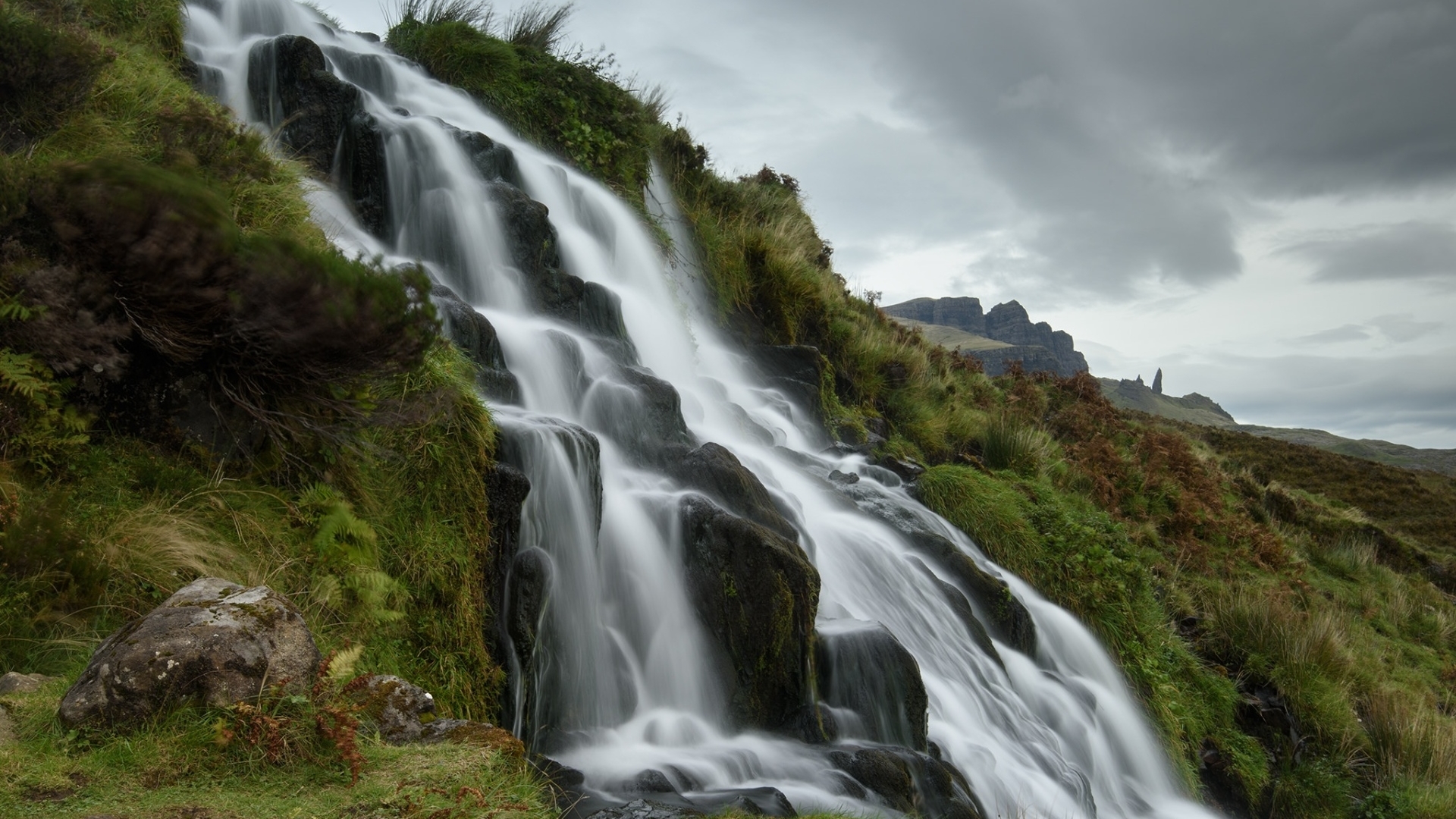 tree, stones, rock, nature, waterfall, sky, HD Wallpaper