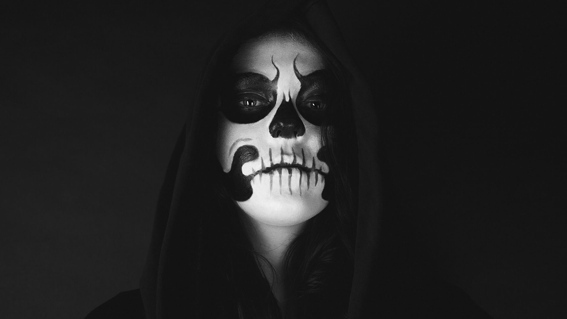 bw, halloween, dia de los muertos, black, face, white, skull, HD Wallpaper