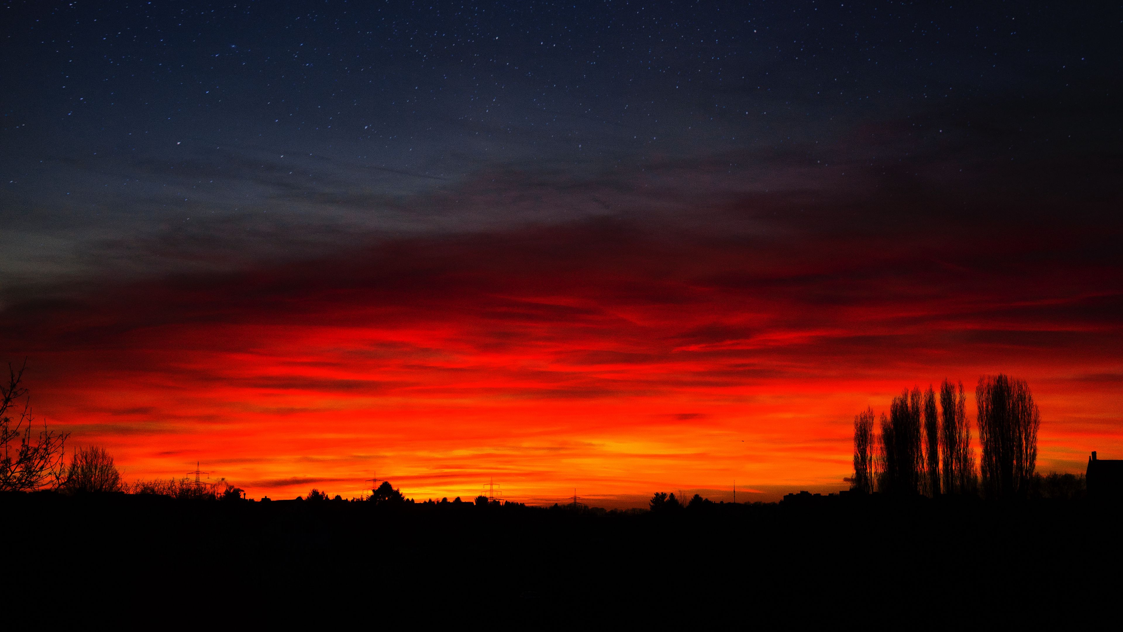 sunset, horizon, night, starry sky, mainz, germany, 4k, HD Wallpaper